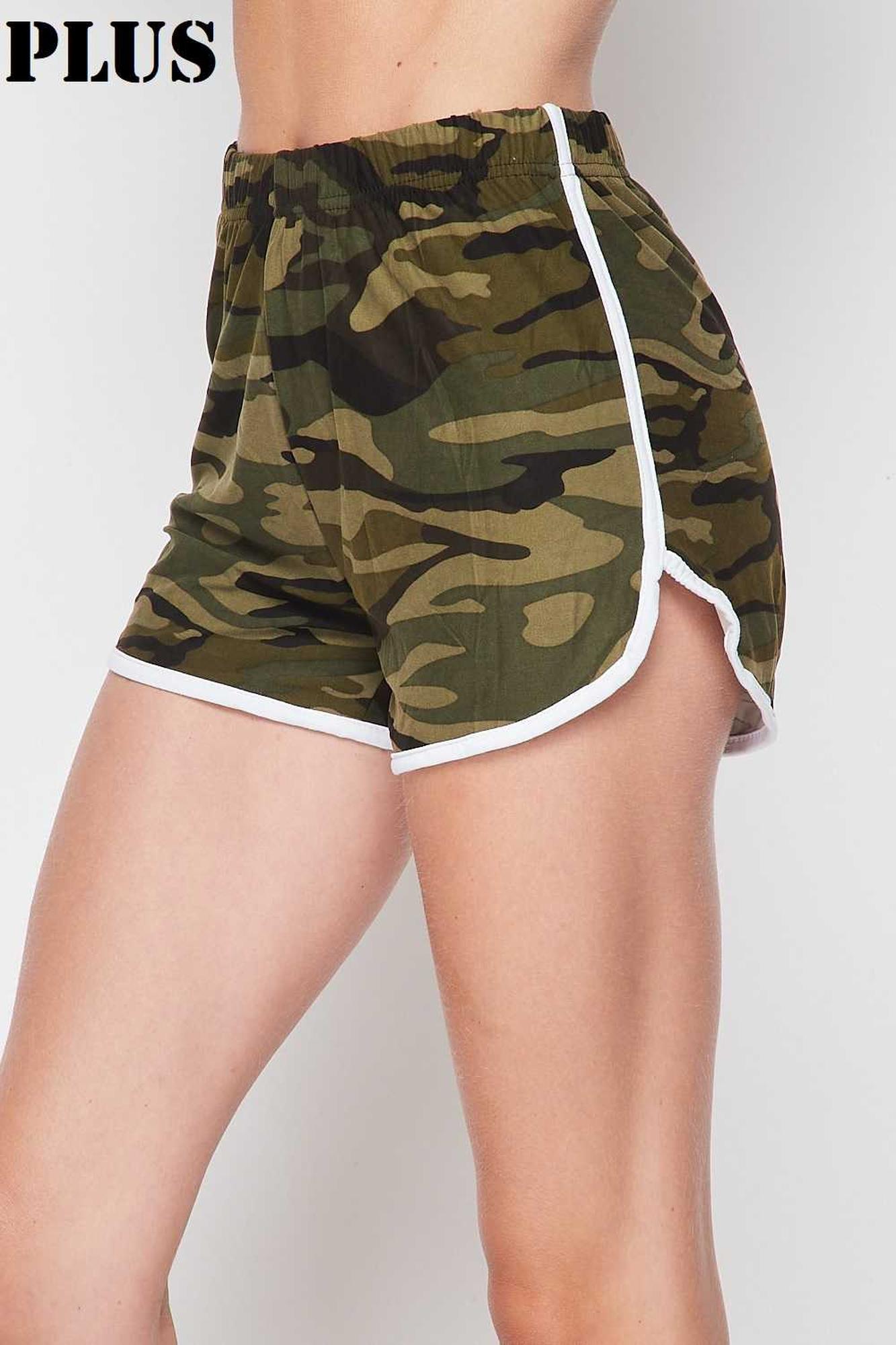 Wholesale Buttery Smooth Green and White Camouflage Plus Size Dolphin Shorts
