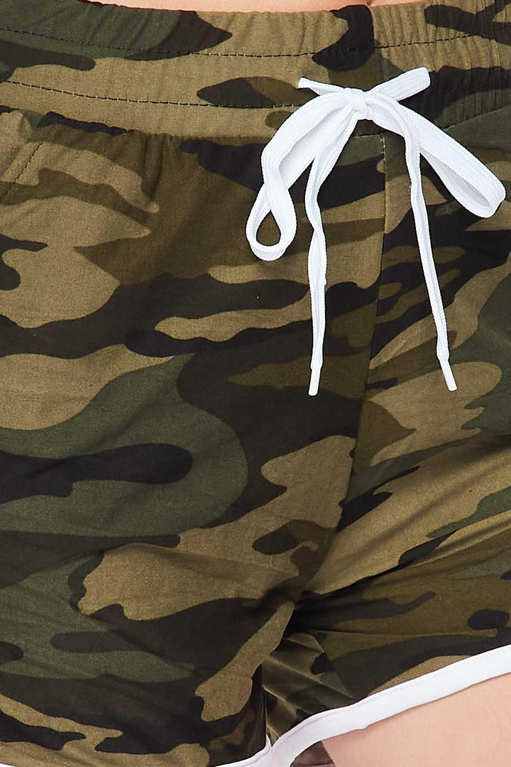 Wholesale Buttery Smooth Green Camouflage Drawstring Waist Plus Size Dolphin Shorts with Pockets