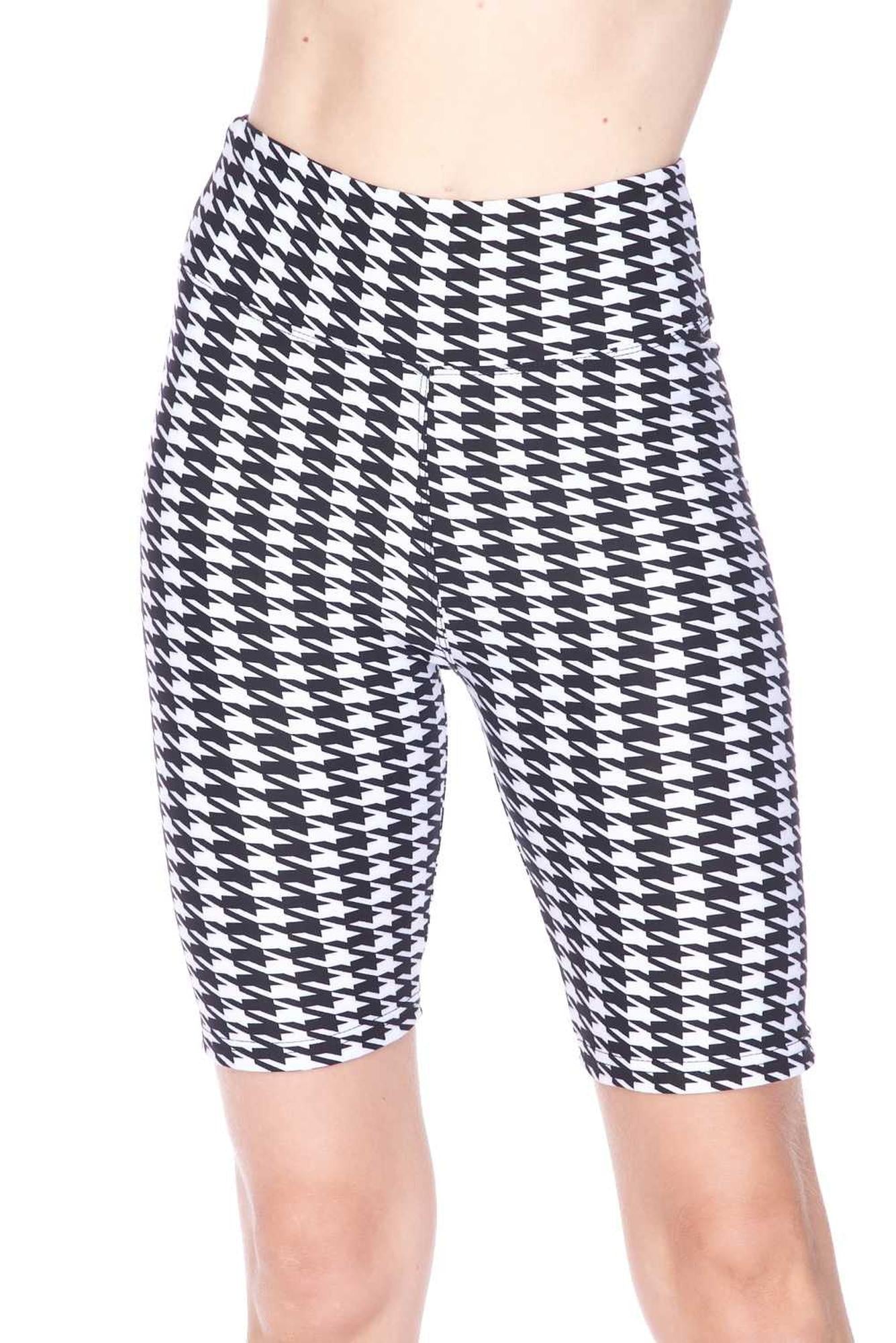 Wholesale Buttery Smooth Houndstooth Plus Size Biker Shorts - 3 Inch Waist Band