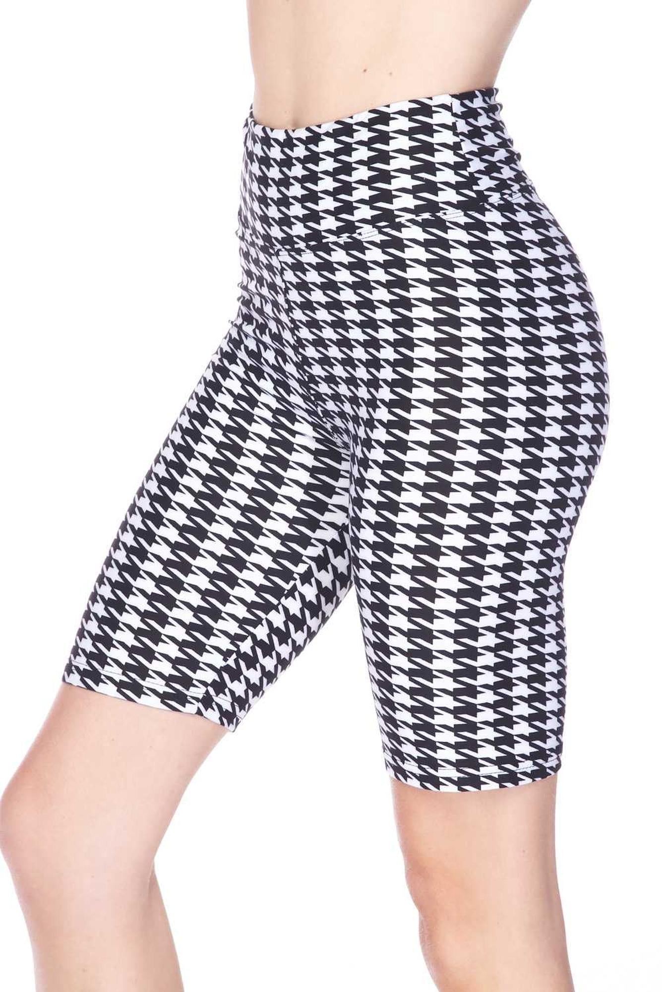 Wholesale Buttery Smooth Houndstooth Plus Size Biker Shorts - 3 Inch Waist Band