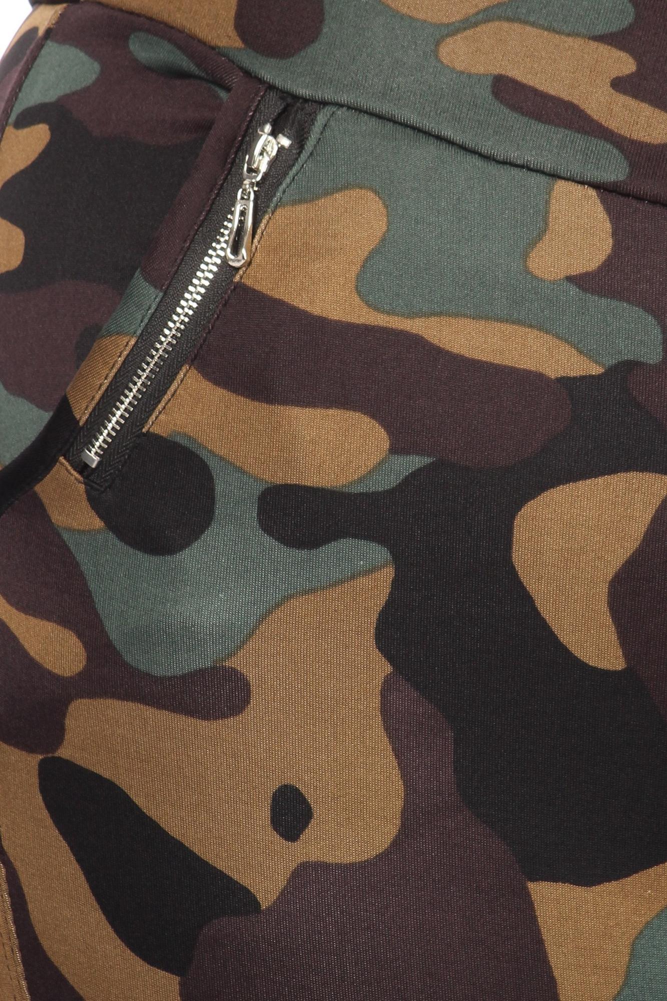 Wholesale Brown Camouflage High Waisted Plus Size Treggings with Zipper Accent Pockets