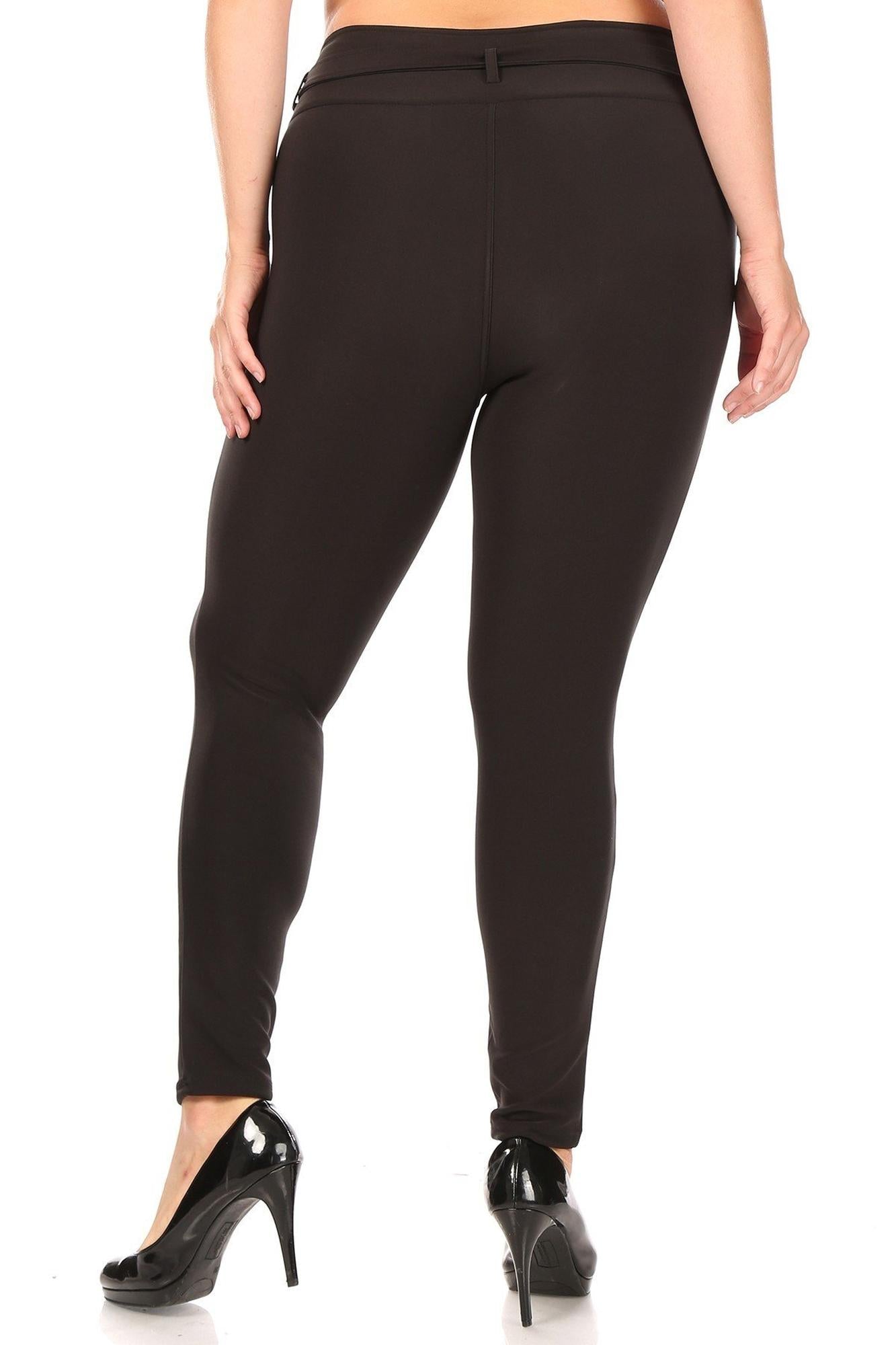 Wholesale Black Belted Plus Size Treggings with Pockets