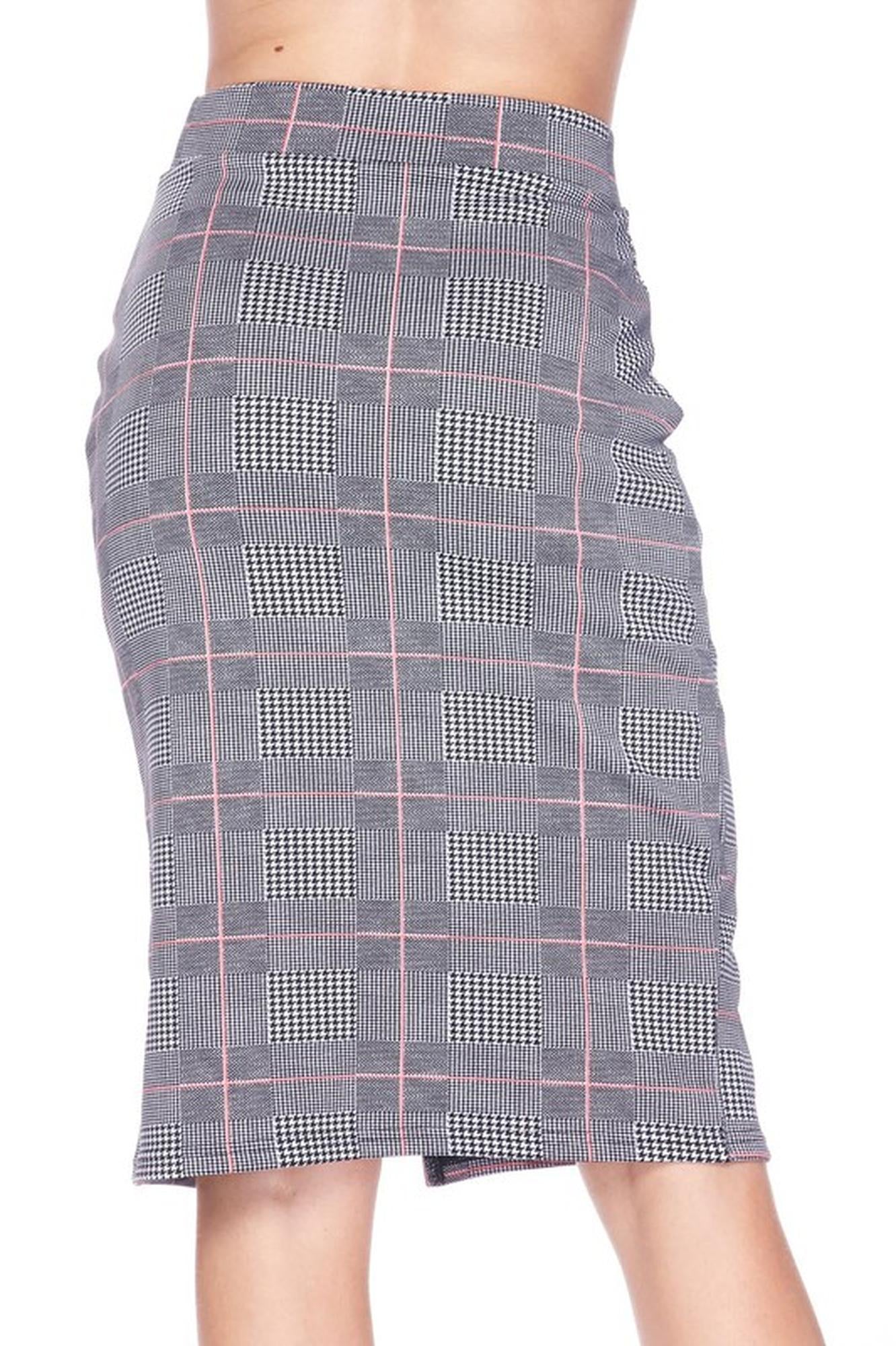 Wholesale Silky Soft Scuba Coral Glen Plaid Plus Size Pencil Skirt with Front Slit