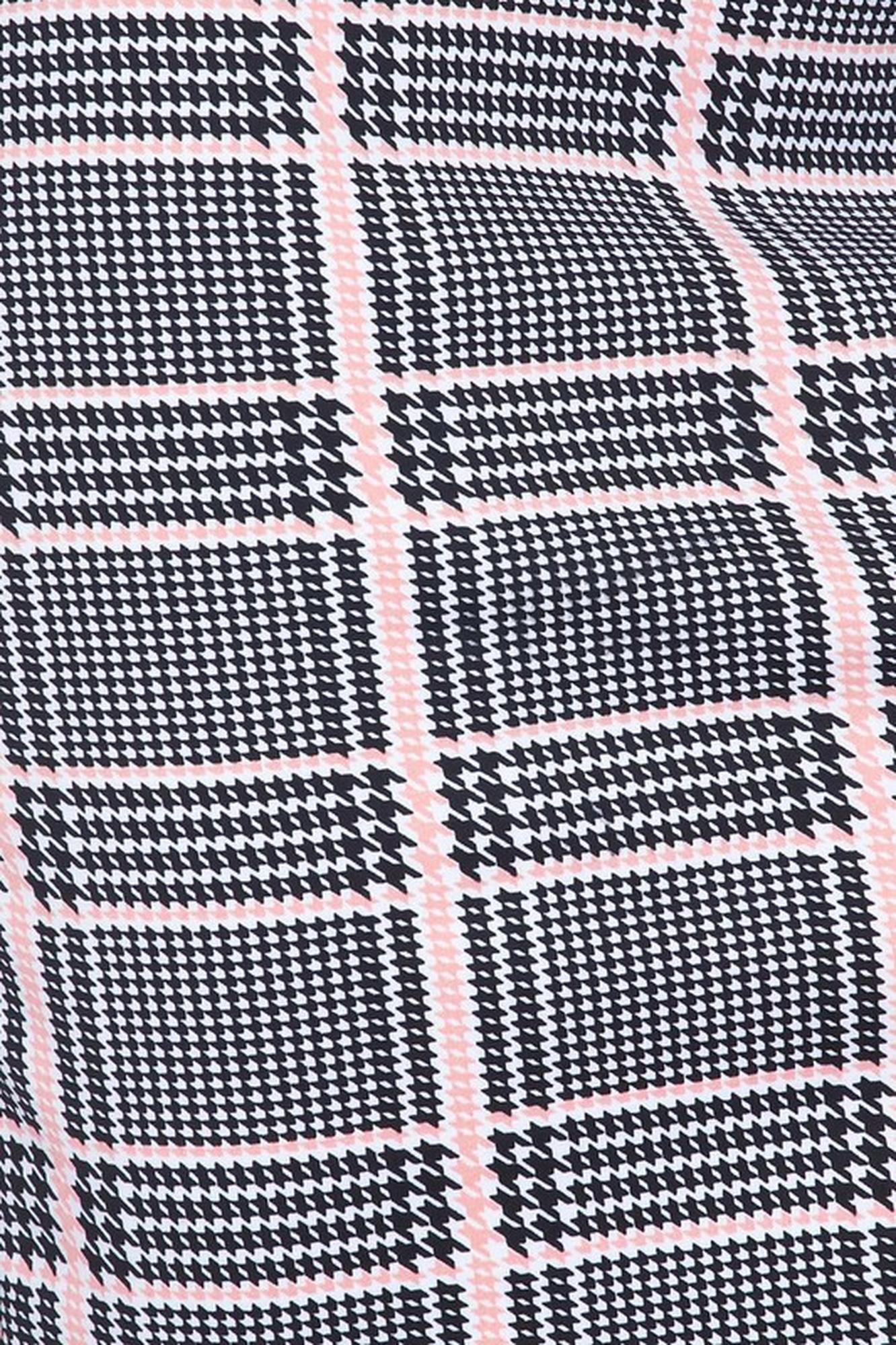 Wholesale Silky Soft Scuba Baby Pink Glen Plaid Plus Size Pencil Skirt with Front Slit