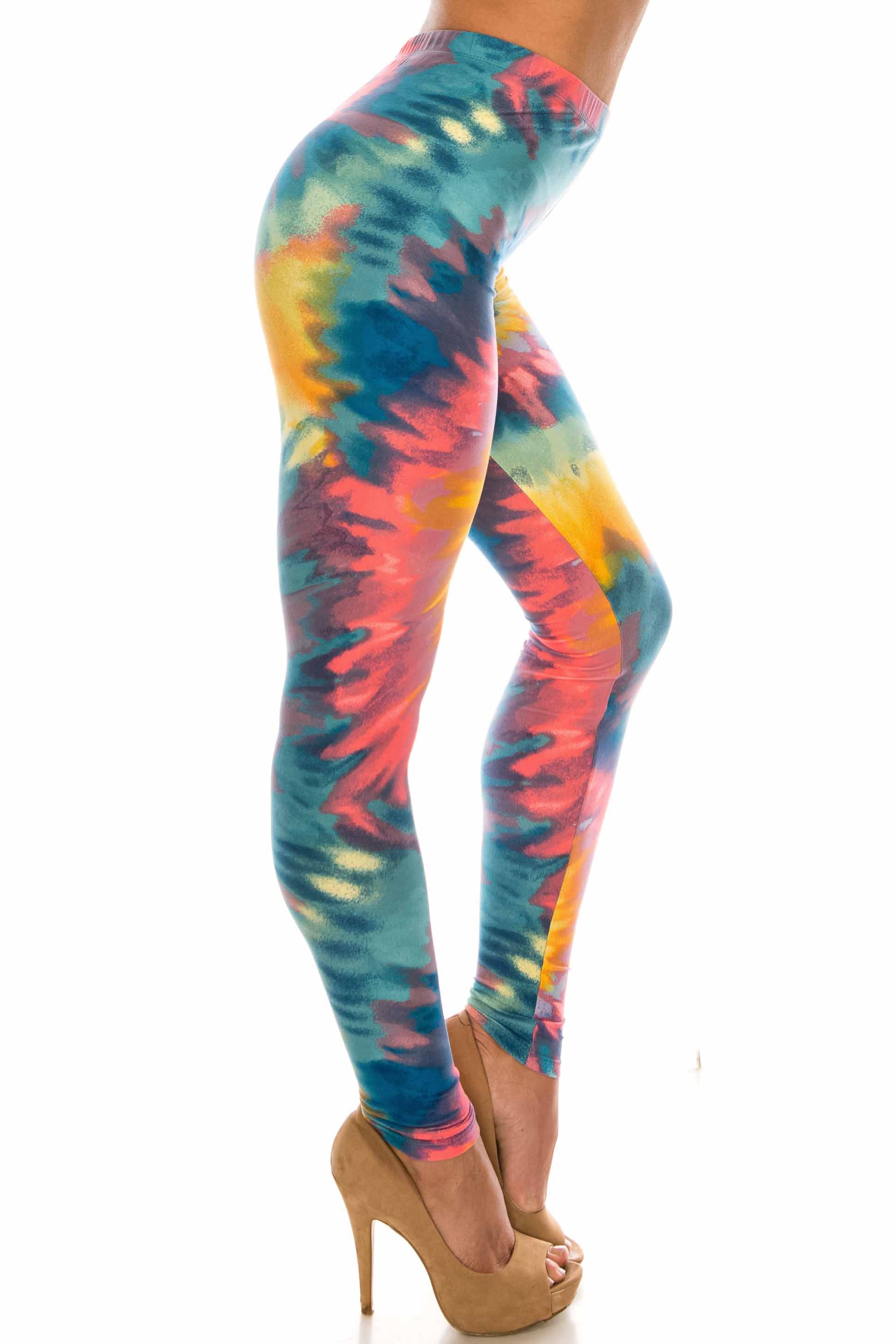 Wholesale Buttery Smooth Multi-Color-Bold Tie Dye Plus Size Leggings