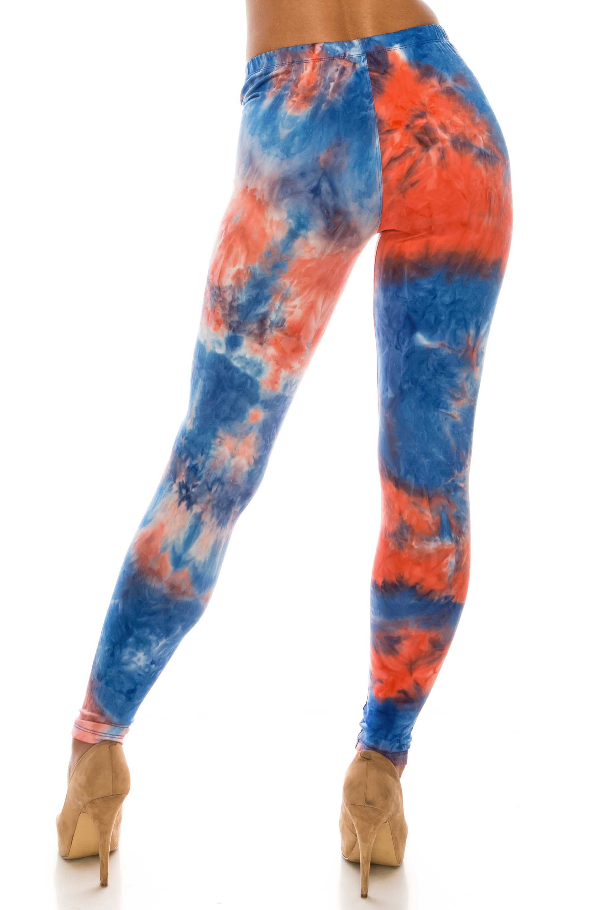 Wholesale Buttery Smooth Red and Blue Tie Dye Plus Size Leggings