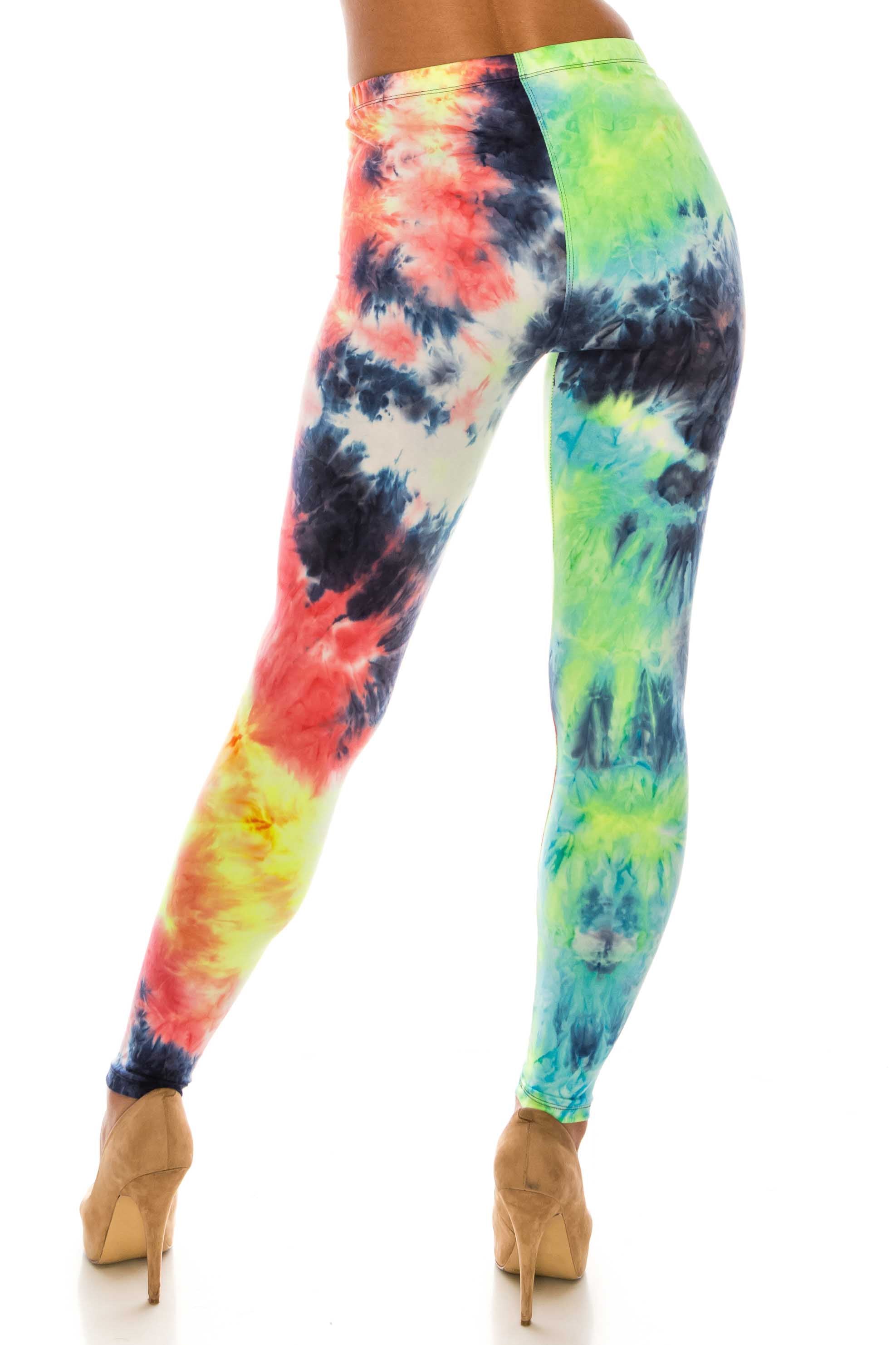 Wholesale Buttery Smooth Summer Yellow Tie Dye Plus Size Leggings