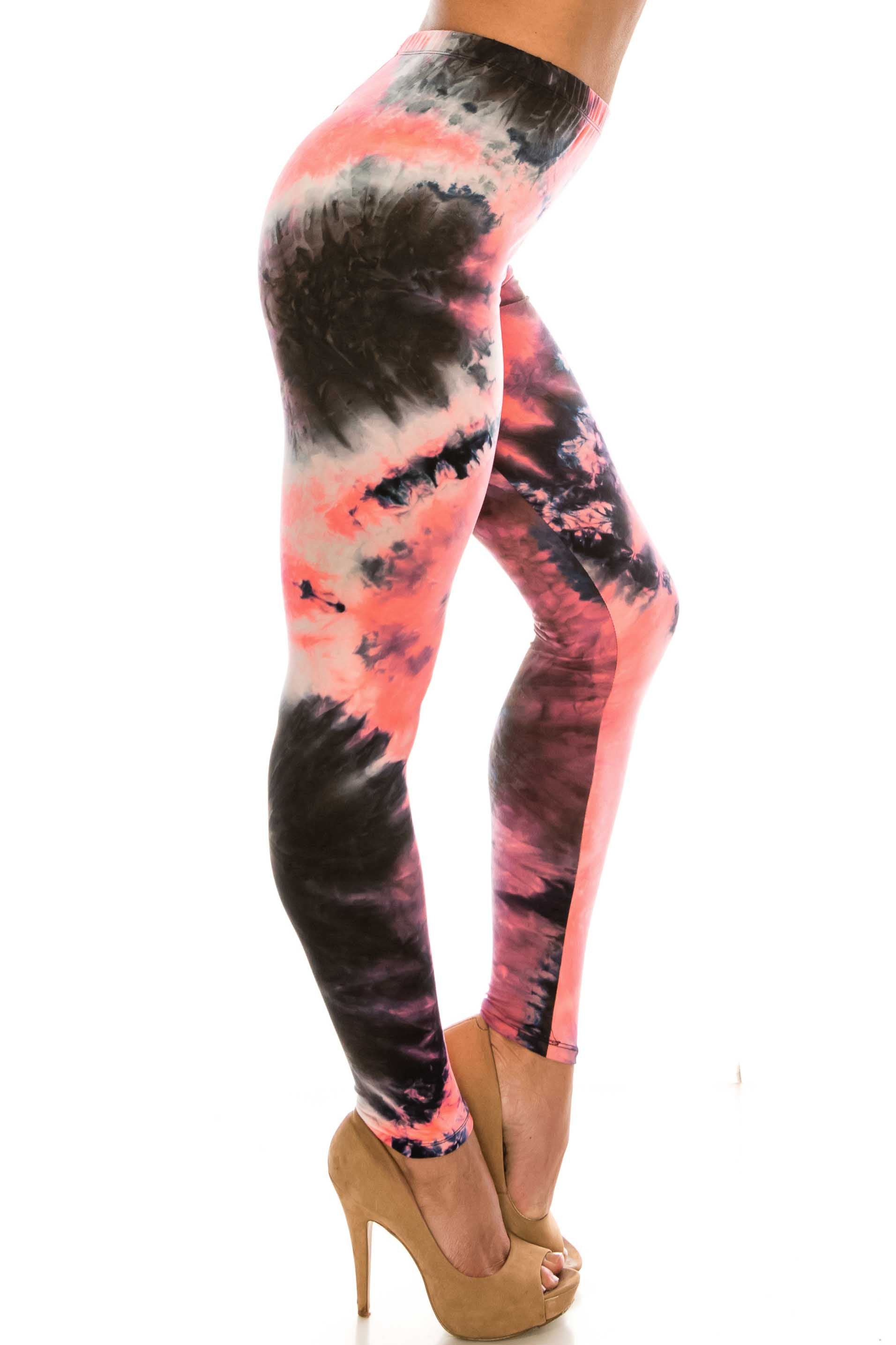 Wholesale Buttery Smooth Coral Tie Dye Plus Size Leggings