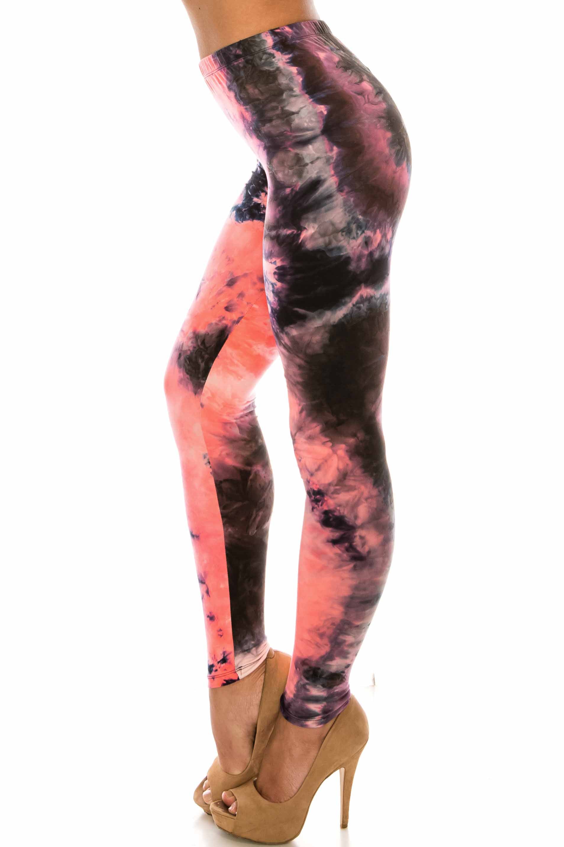 Wholesale Buttery Smooth Coral Tie Dye Plus Size Leggings