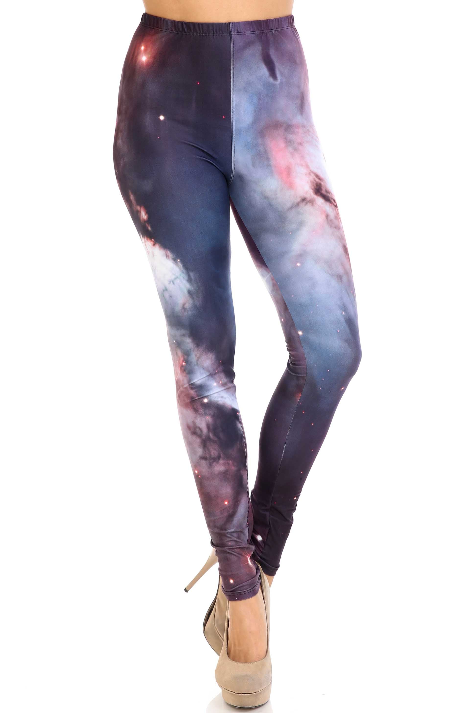 Wholesale Creamy Soft Black Galaxy Plus Size Leggings - USA Fashion