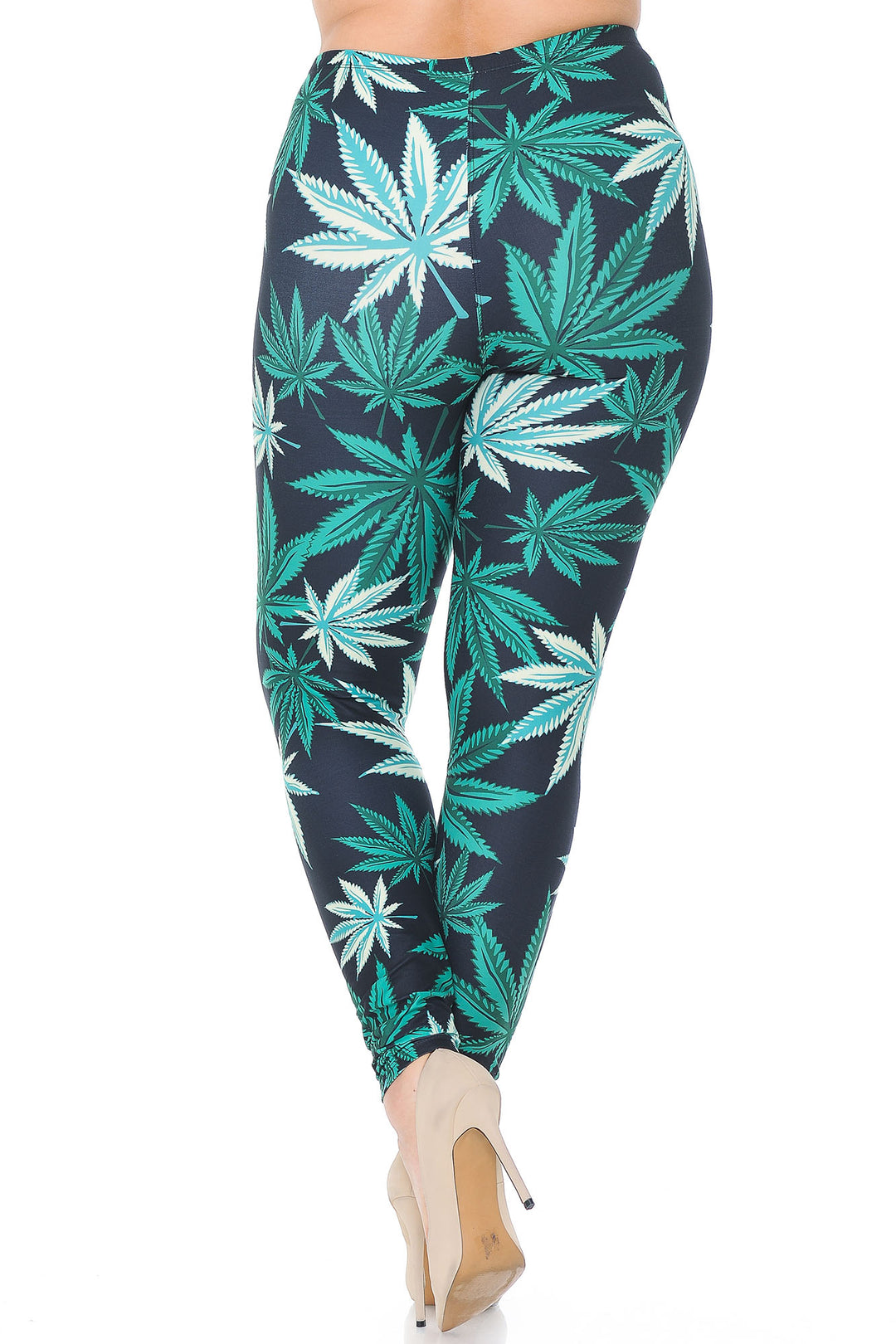 Wholesale Creamy Soft Black Weed Plus Size Leggings - USA Fashion
