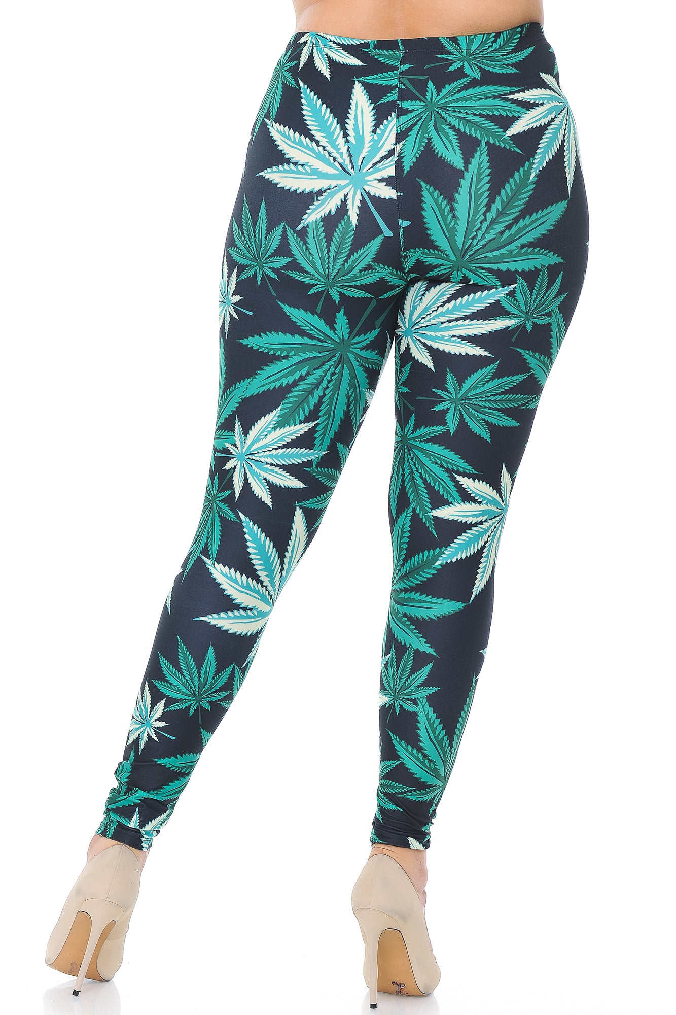 Wholesale Creamy Soft Black Weed Plus Size Leggings - USA Fashion