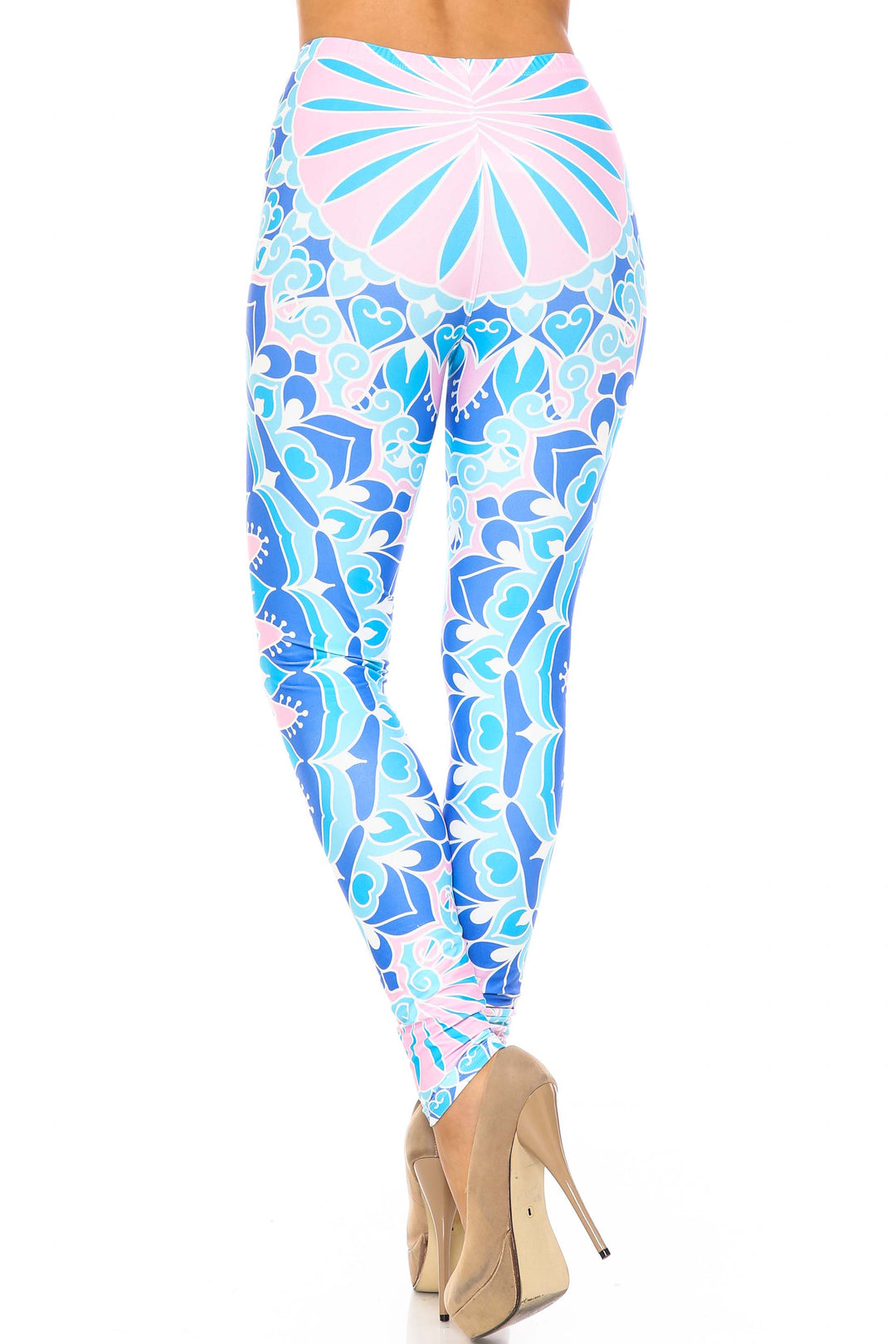 Wholesale Creamy Soft Bursting Blue Mandala Plus Size Leggings - USA Fashion