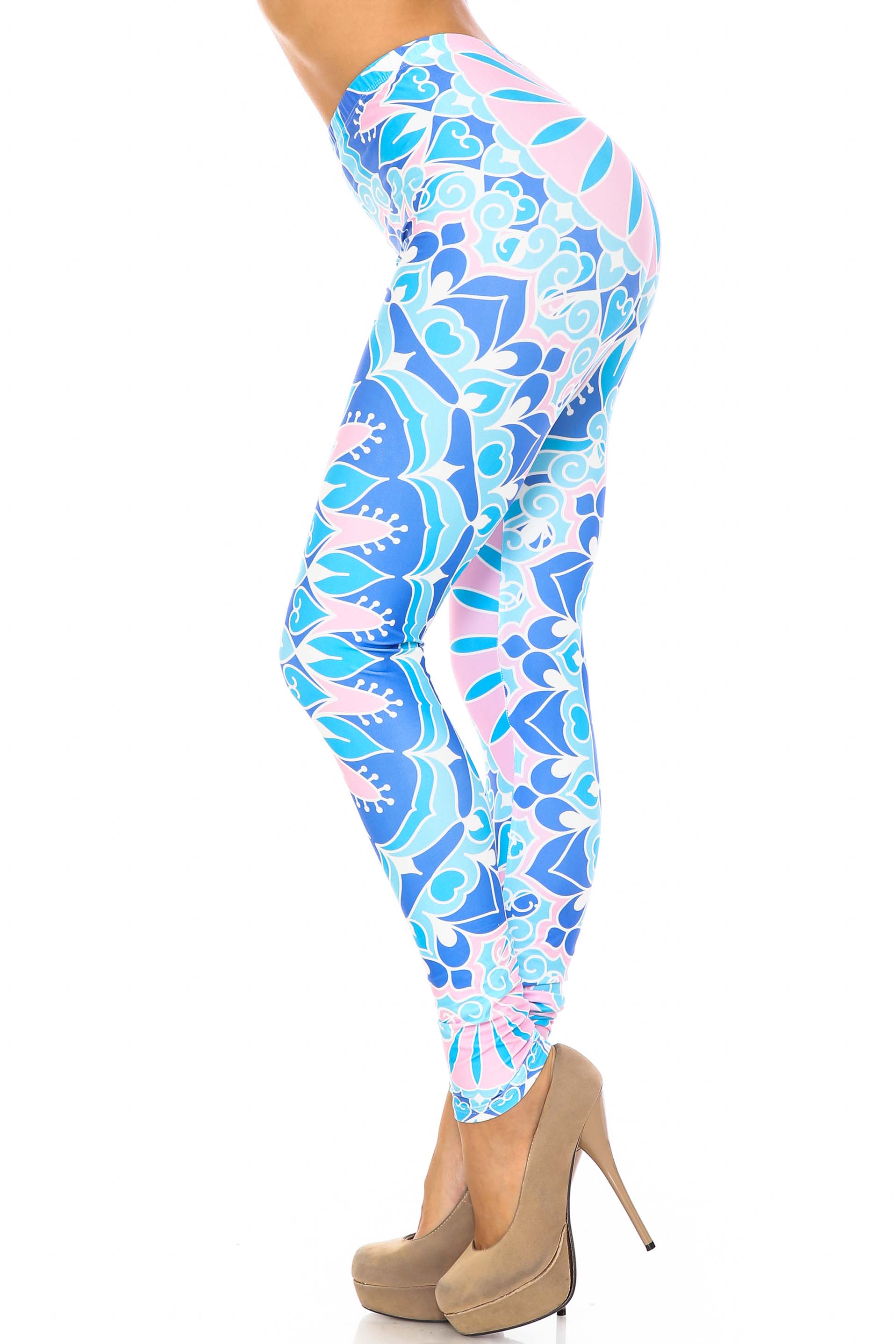Wholesale Creamy Soft Bursting Blue Mandala Plus Size Leggings - USA Fashion
