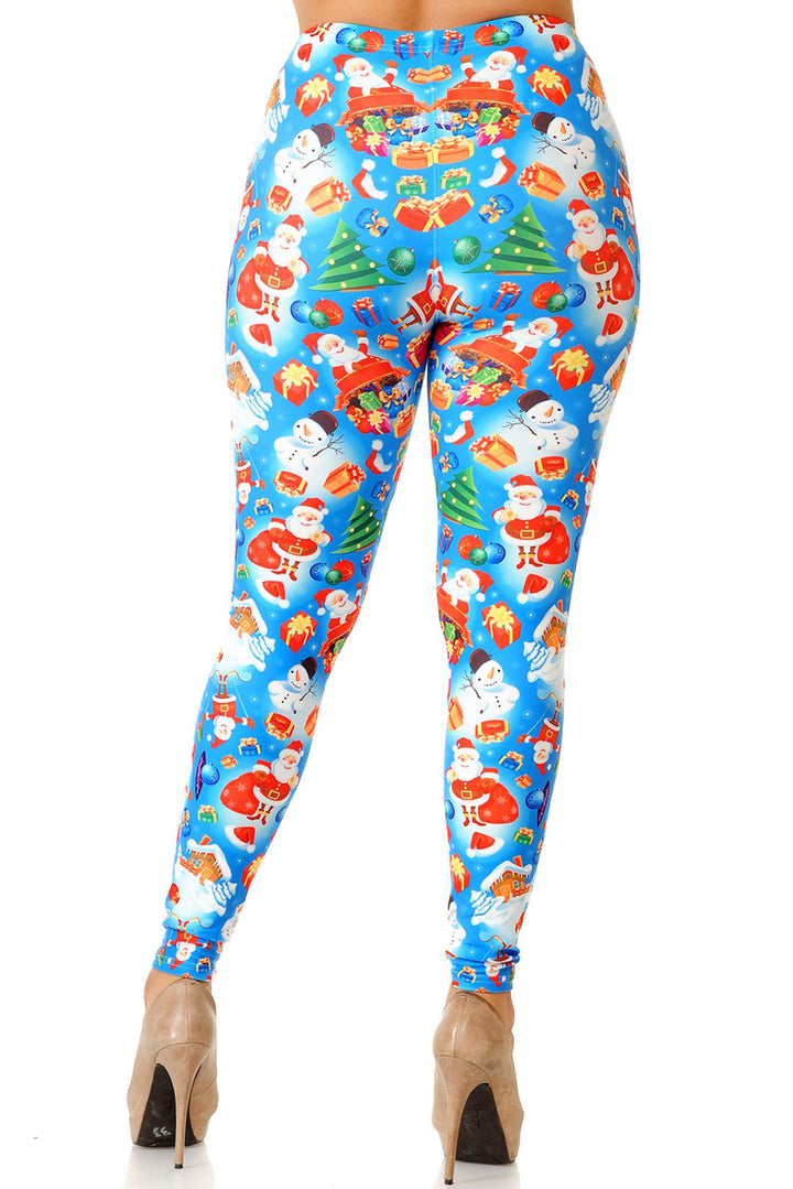 Wholesale Creamy Soft Festive Blue Christmas Plus Size Leggings