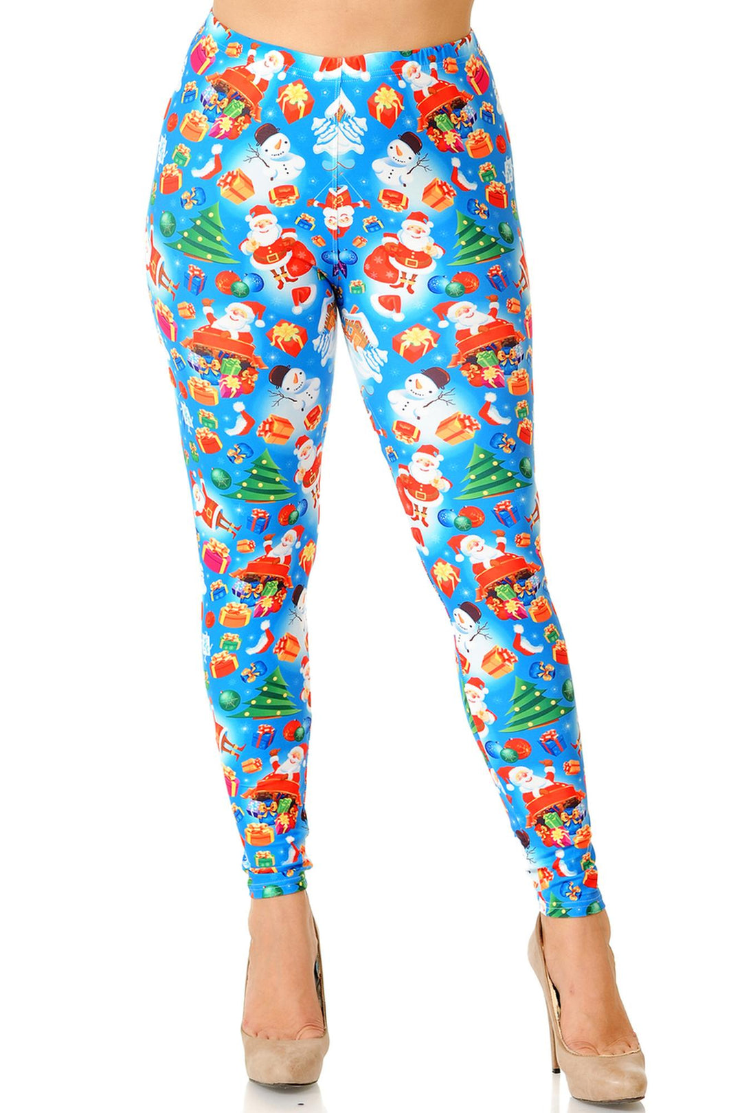 Wholesale Creamy Soft Festive Blue Christmas Plus Size Leggings