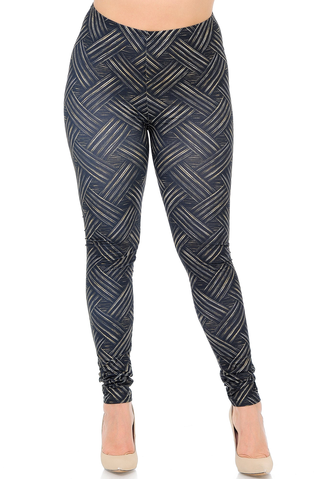 Wholesale Creamy Soft Bronzed Banded Crisscross Plus Size Leggings - USA Fashion