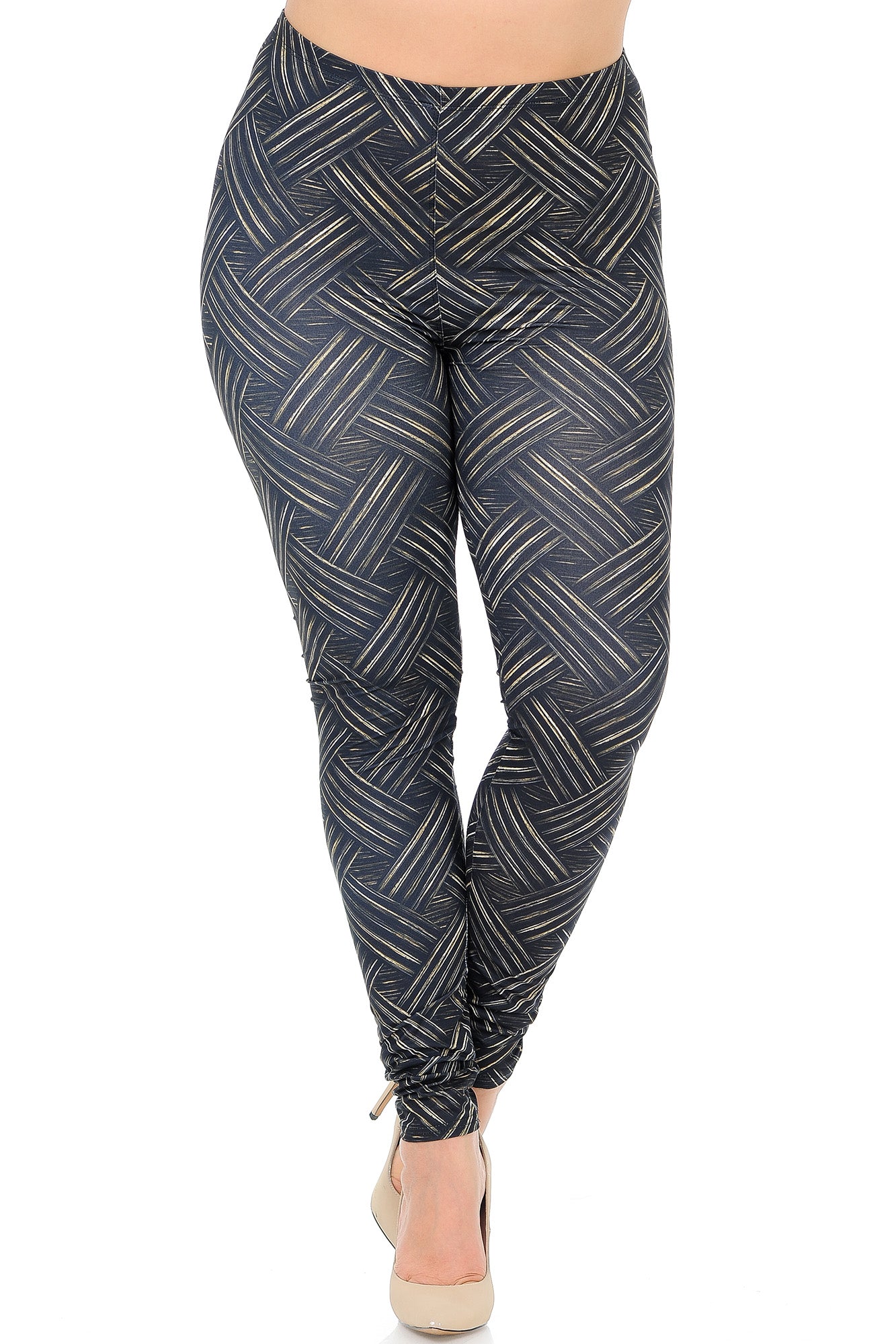 Wholesale Creamy Soft Bronzed Banded Crisscross Plus Size Leggings - USA Fashion