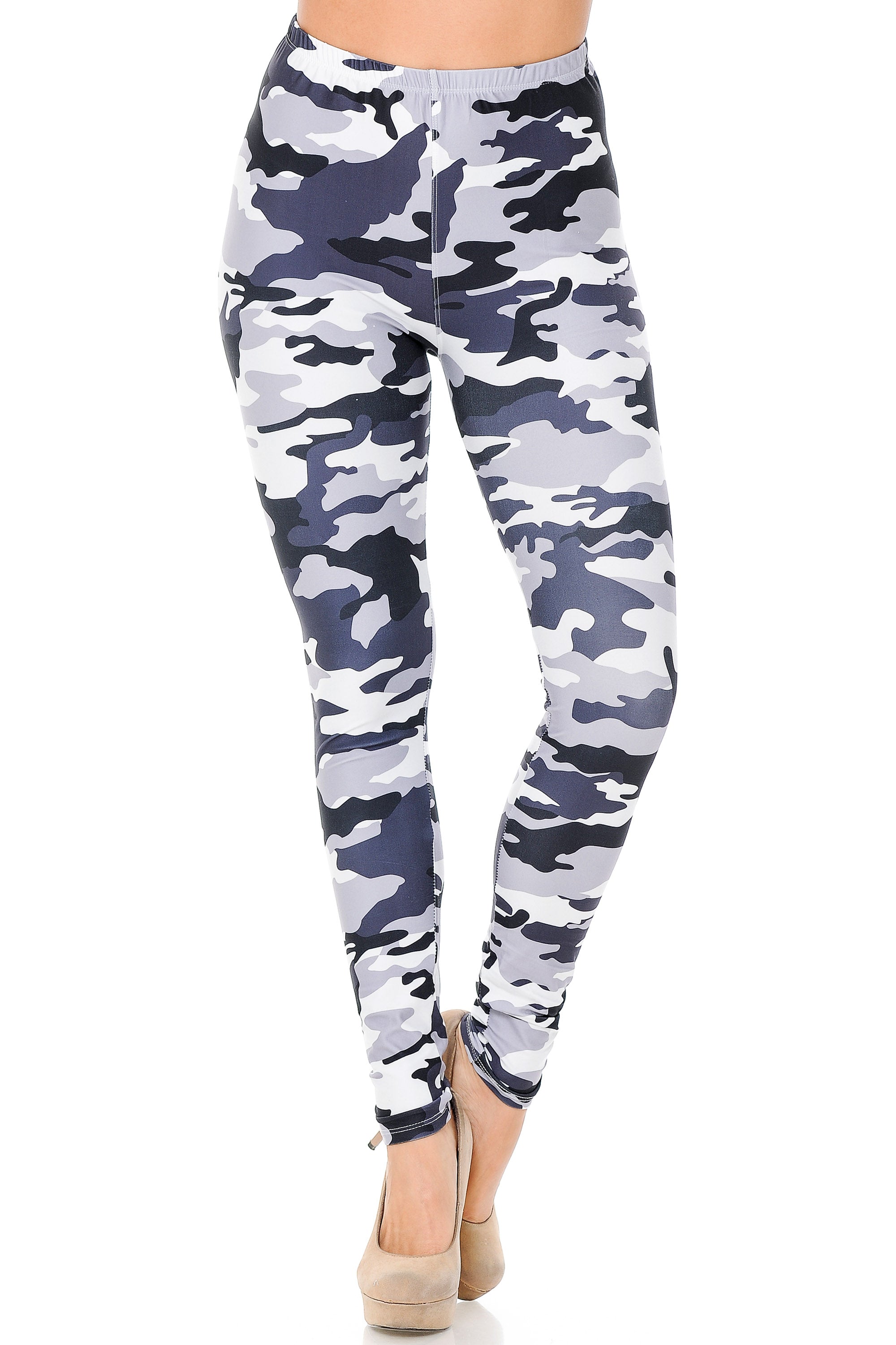 Wholesale Creamy Soft Black and White Camouflage Plus Size Leggings