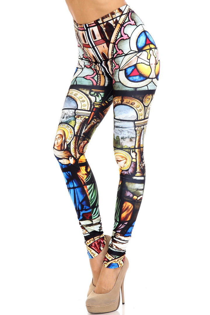 Wholesale Creamy Soft Stained Glass Cathedral Plus Size Leggings - USA Fashion