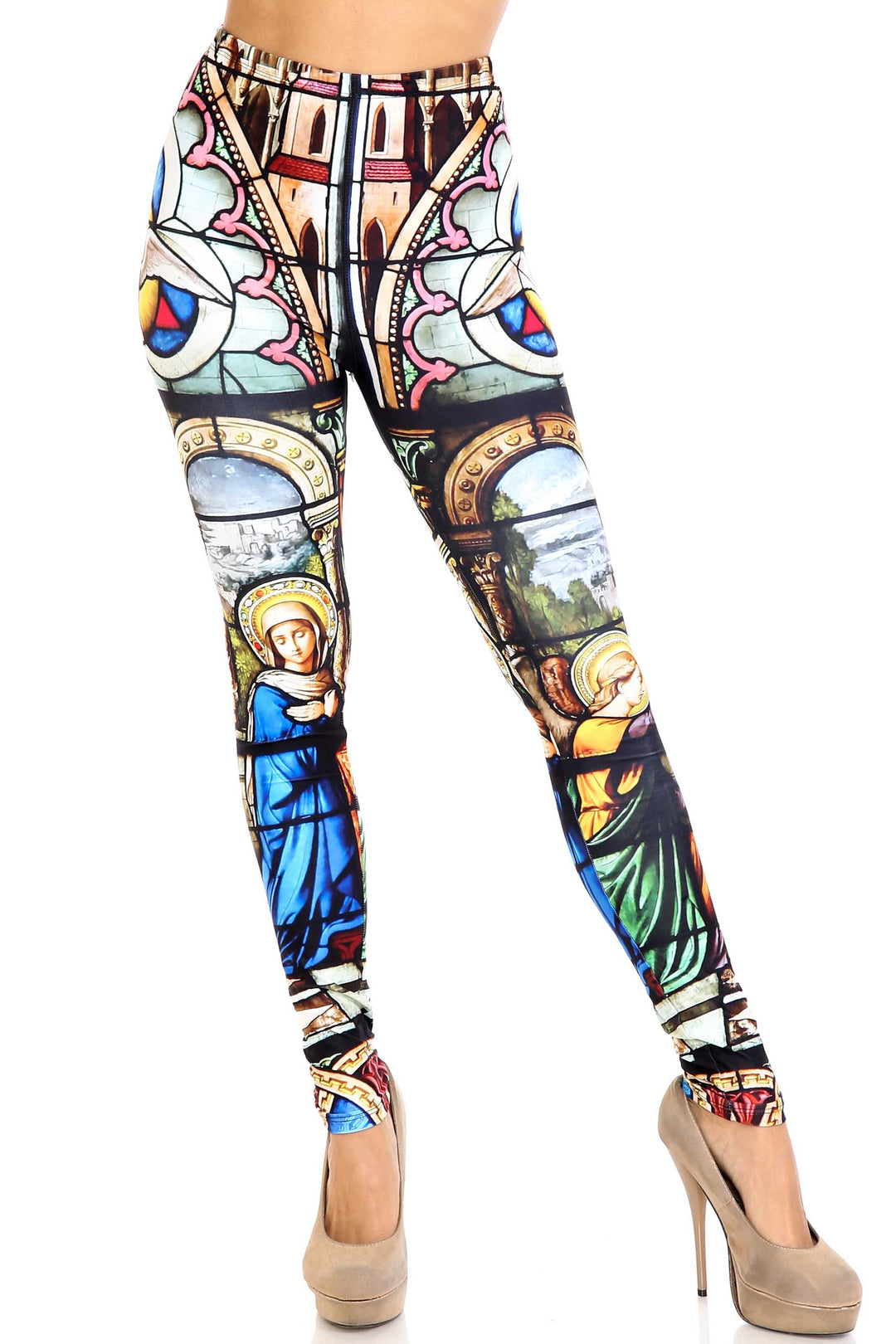 Wholesale Creamy Soft Stained Glass Cathedral Plus Size Leggings - USA Fashion