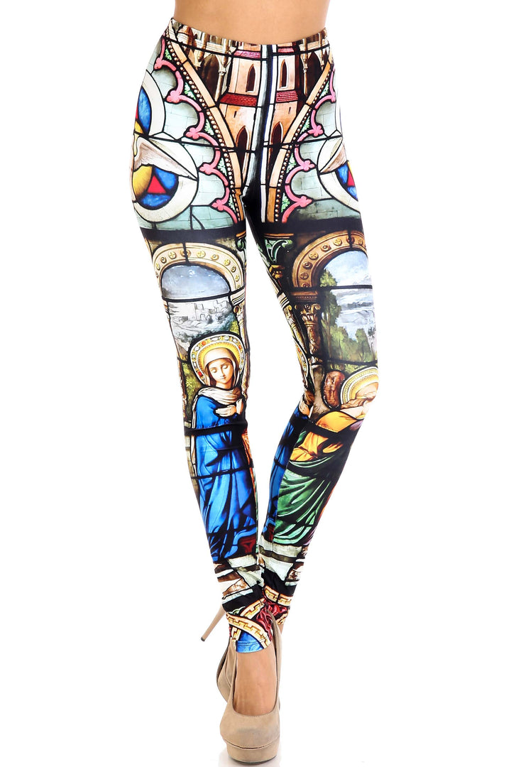 Wholesale Creamy Soft Stained Glass Cathedral Plus Size Leggings - USA Fashion