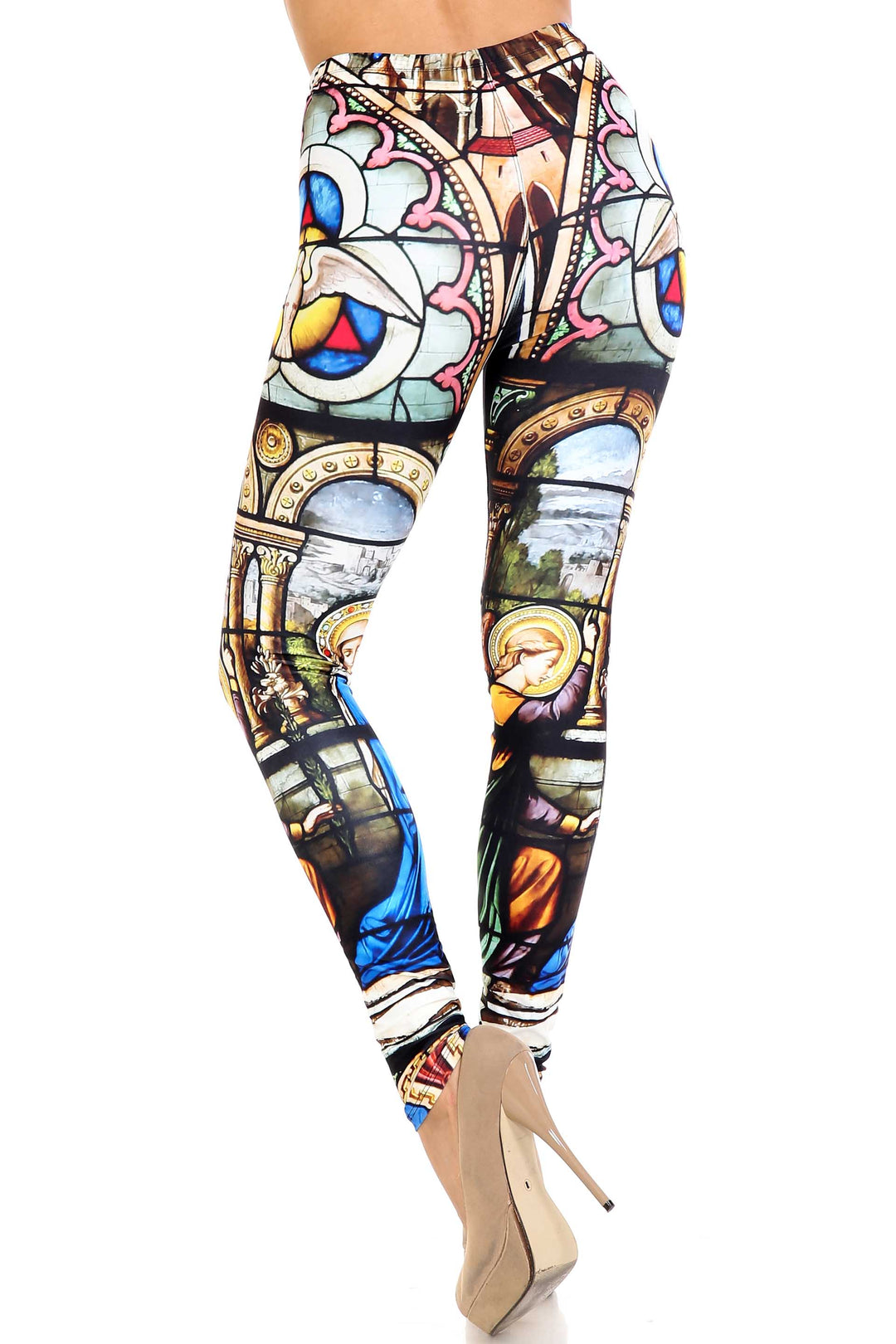 Wholesale Creamy Soft Stained Glass Cathedral Plus Size Leggings - USA Fashion