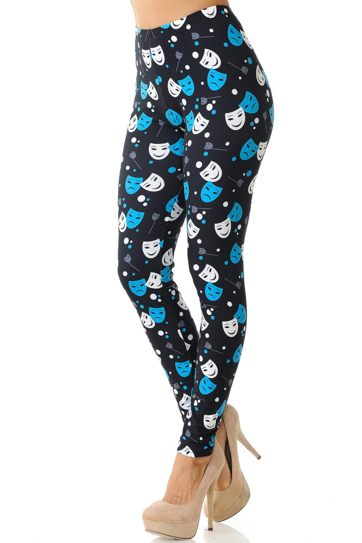 Wholesale Creamy Soft Comedy Tragedy Mask Plus Size Leggings