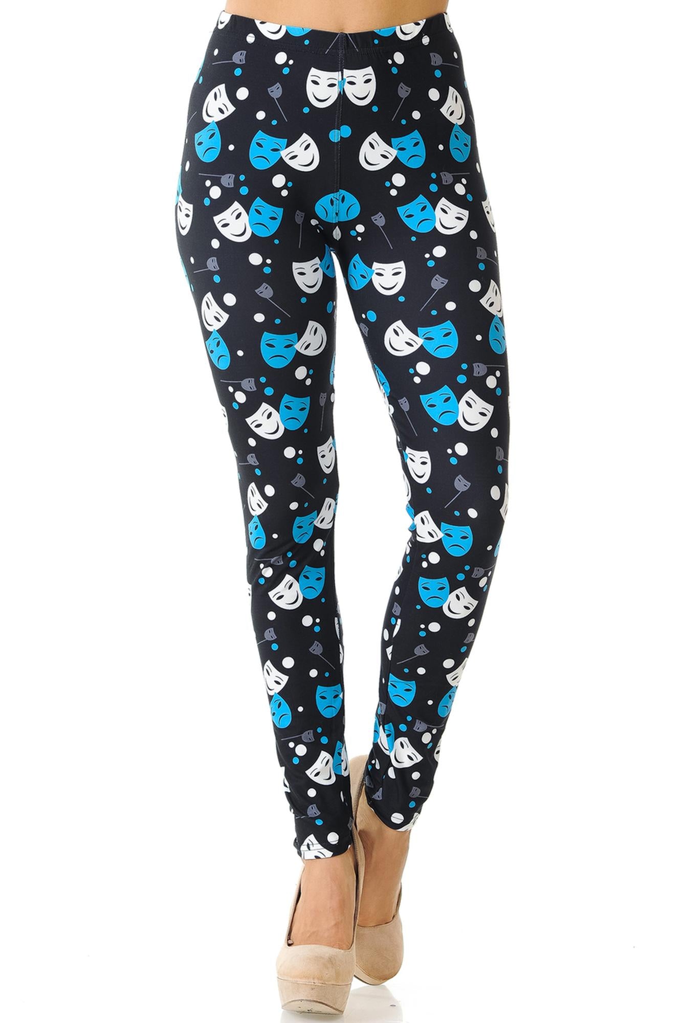 Wholesale Creamy Soft Comedy Tragedy Mask Plus Size Leggings