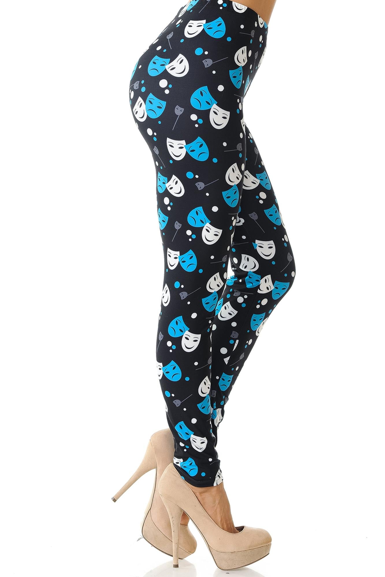 Wholesale Creamy Soft Comedy Tragedy Mask Plus Size Leggings