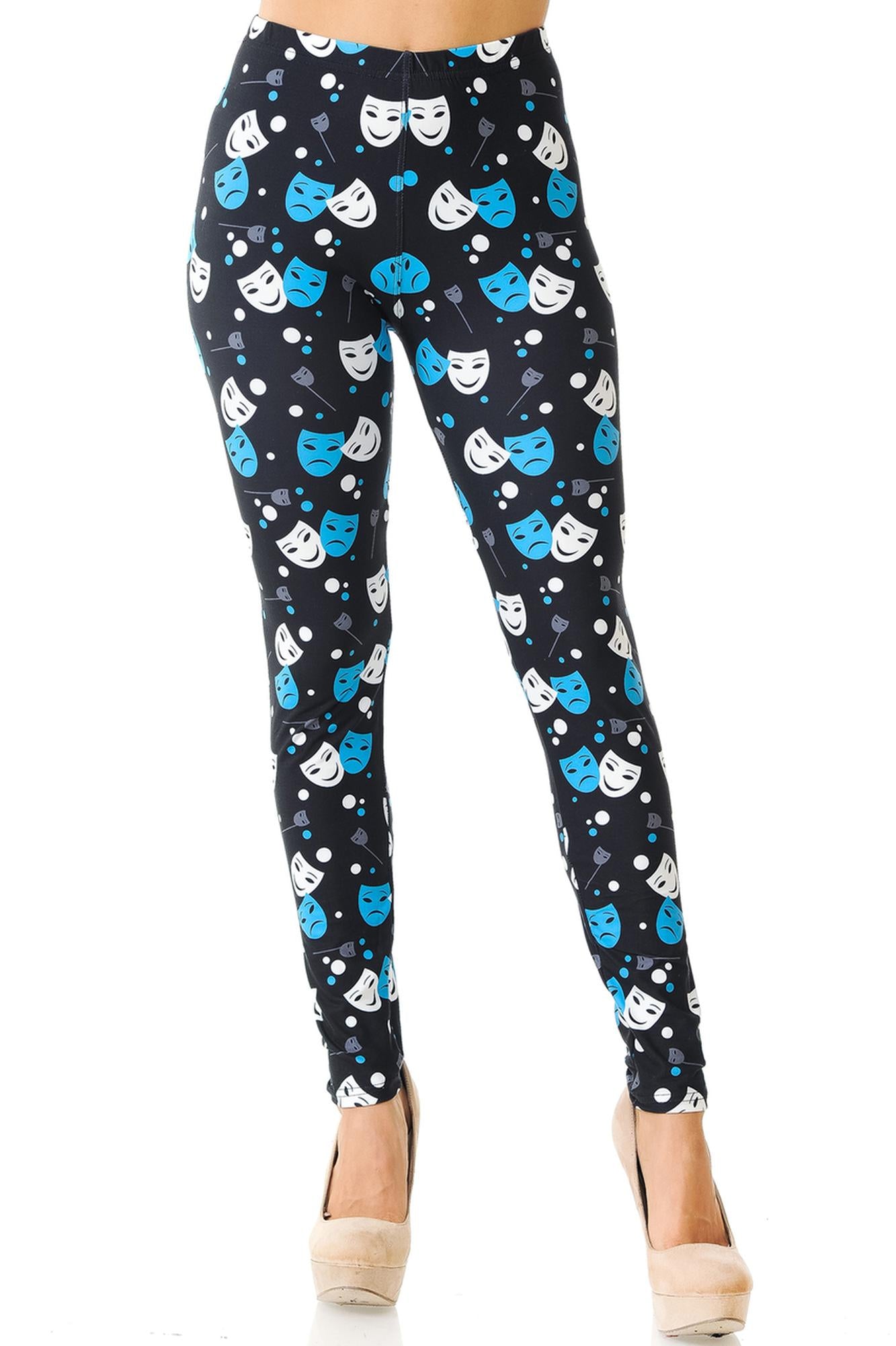 Wholesale Creamy Soft Comedy Tragedy Mask Plus Size Leggings