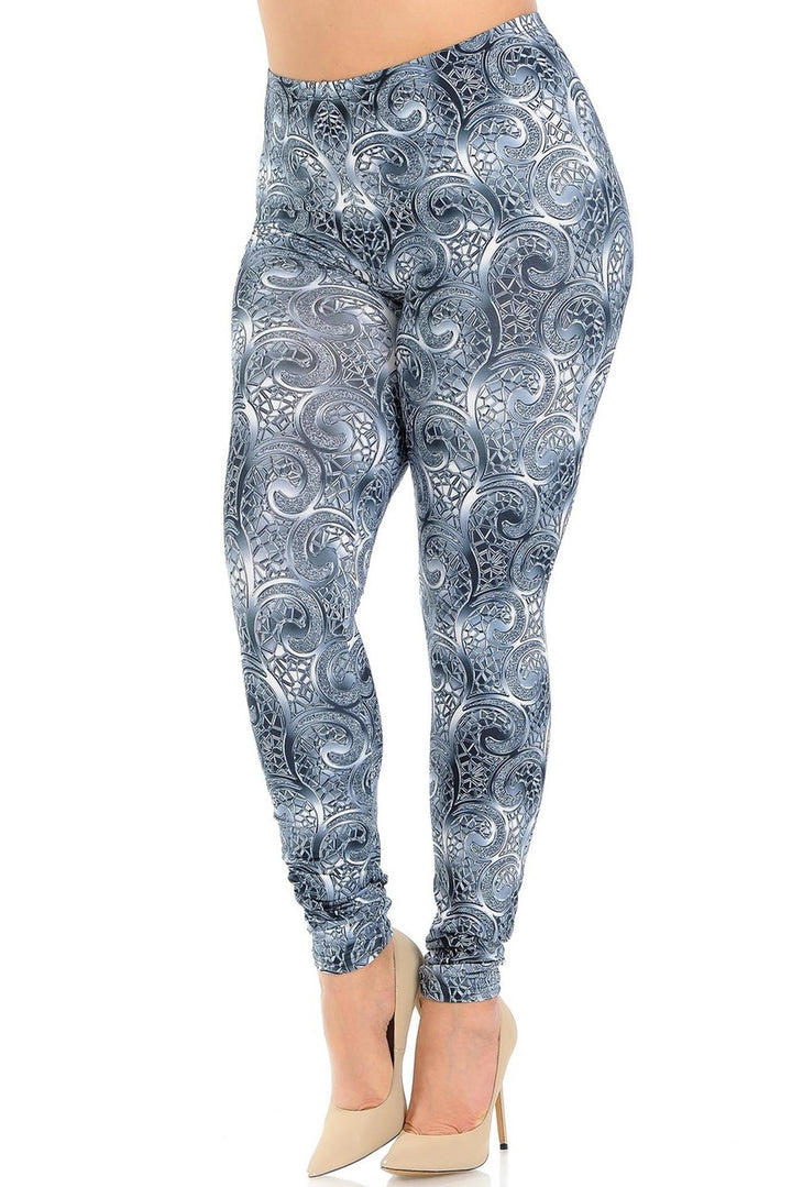 Wholesale Creamy Soft Swirling Crystal Glass Plus Size Leggings - USA Fashion