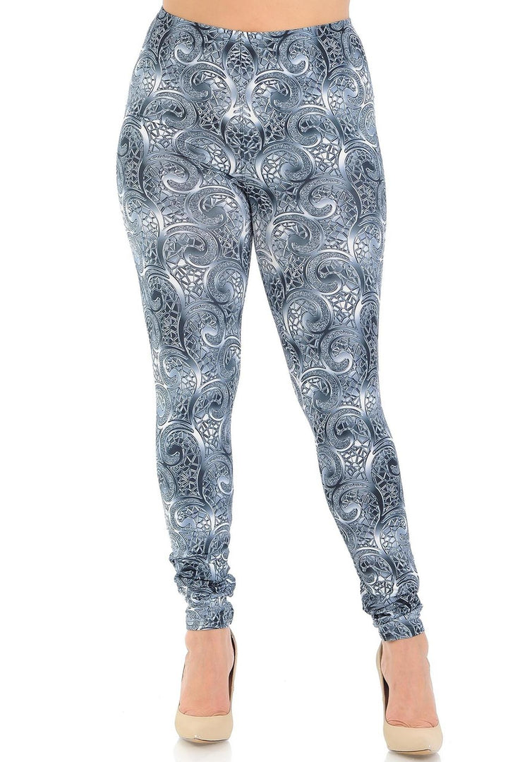 Wholesale Creamy Soft Swirling Crystal Glass Plus Size Leggings - USA Fashion