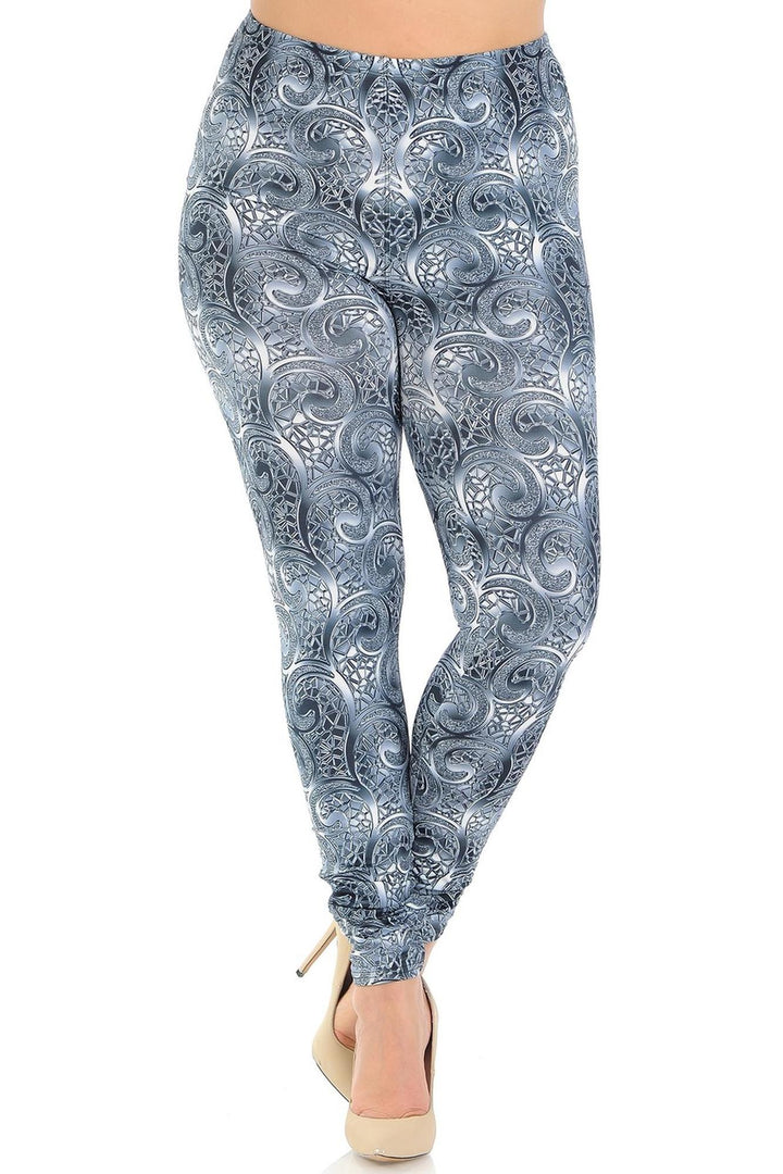 Wholesale Creamy Soft Swirling Crystal Glass Plus Size Leggings - USA Fashion