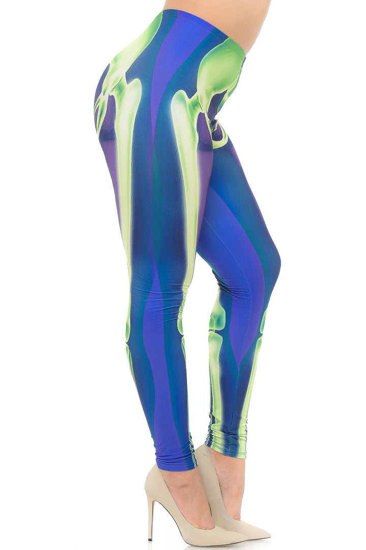 Wholesale Creamy Soft Cyan Blue Skeleton Bones Plus Size Leggings - USA Fashion