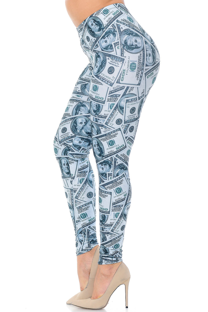 Wholesale Creamy Soft Raining Money Plus Size Leggings - USA Fashion