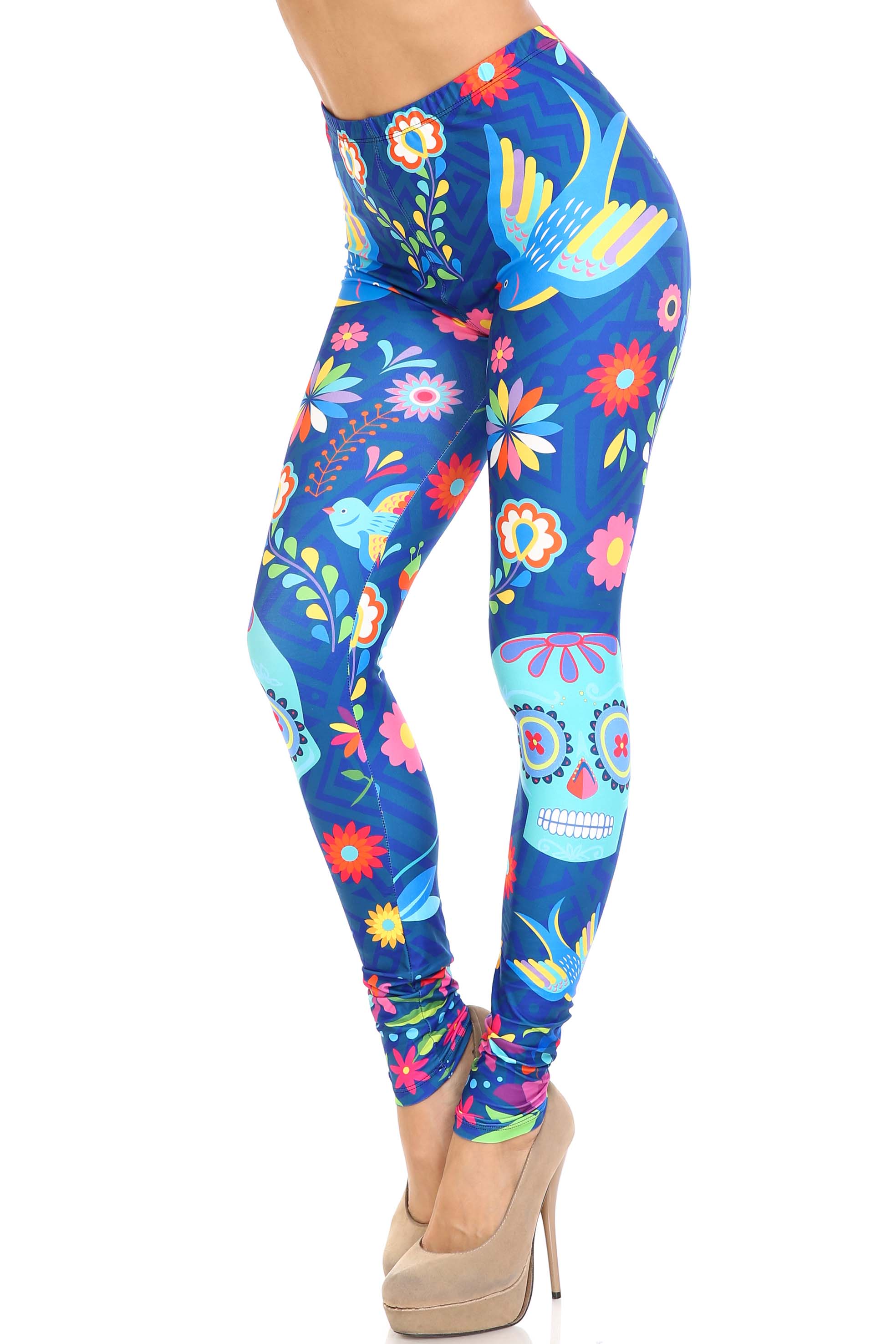 Wholesale Creamy Soft Garden of Eden Sugar Skull Plus Size Leggings - USA Fashion