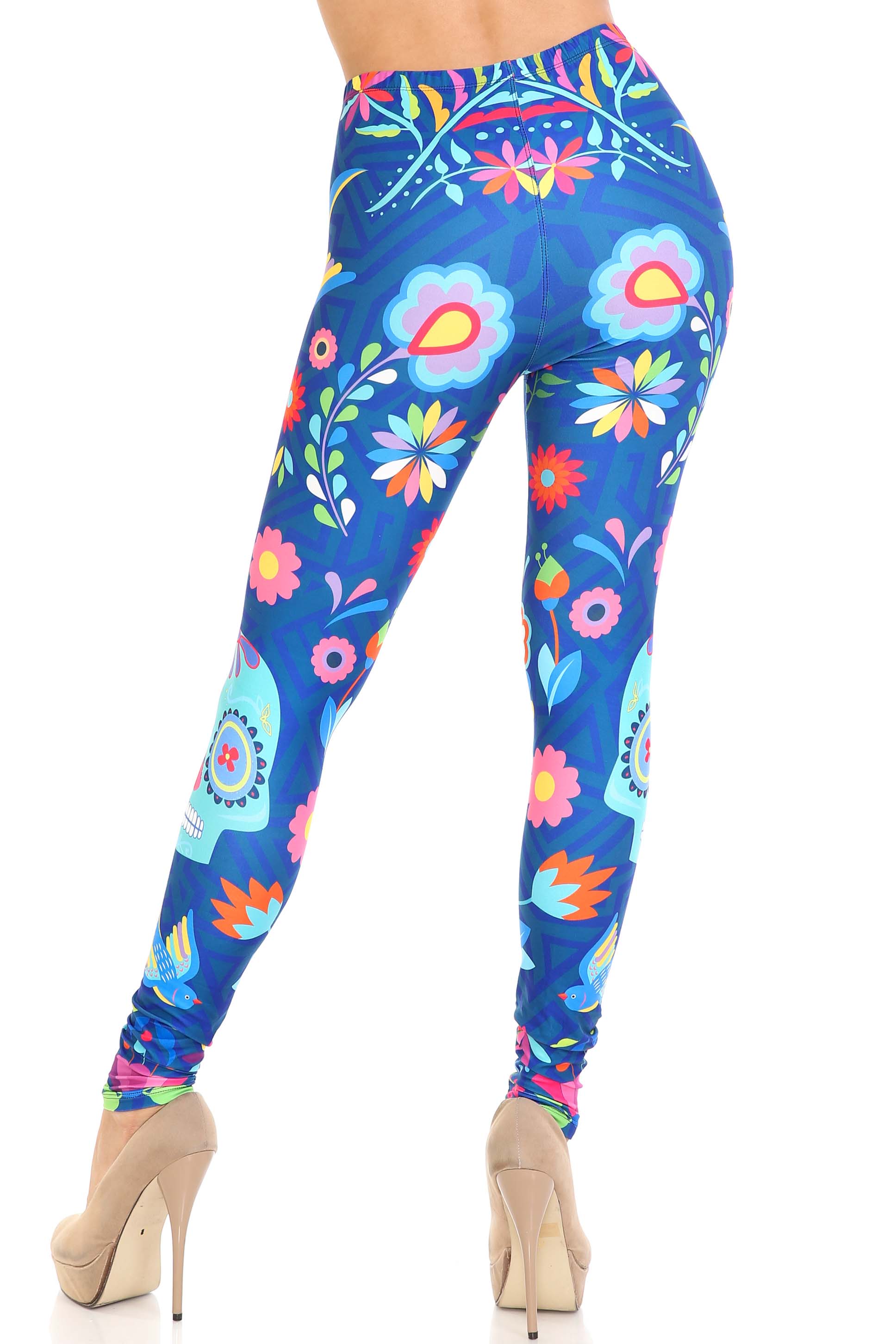 Wholesale Creamy Soft Garden of Eden Sugar Skull Plus Size Leggings - USA Fashion