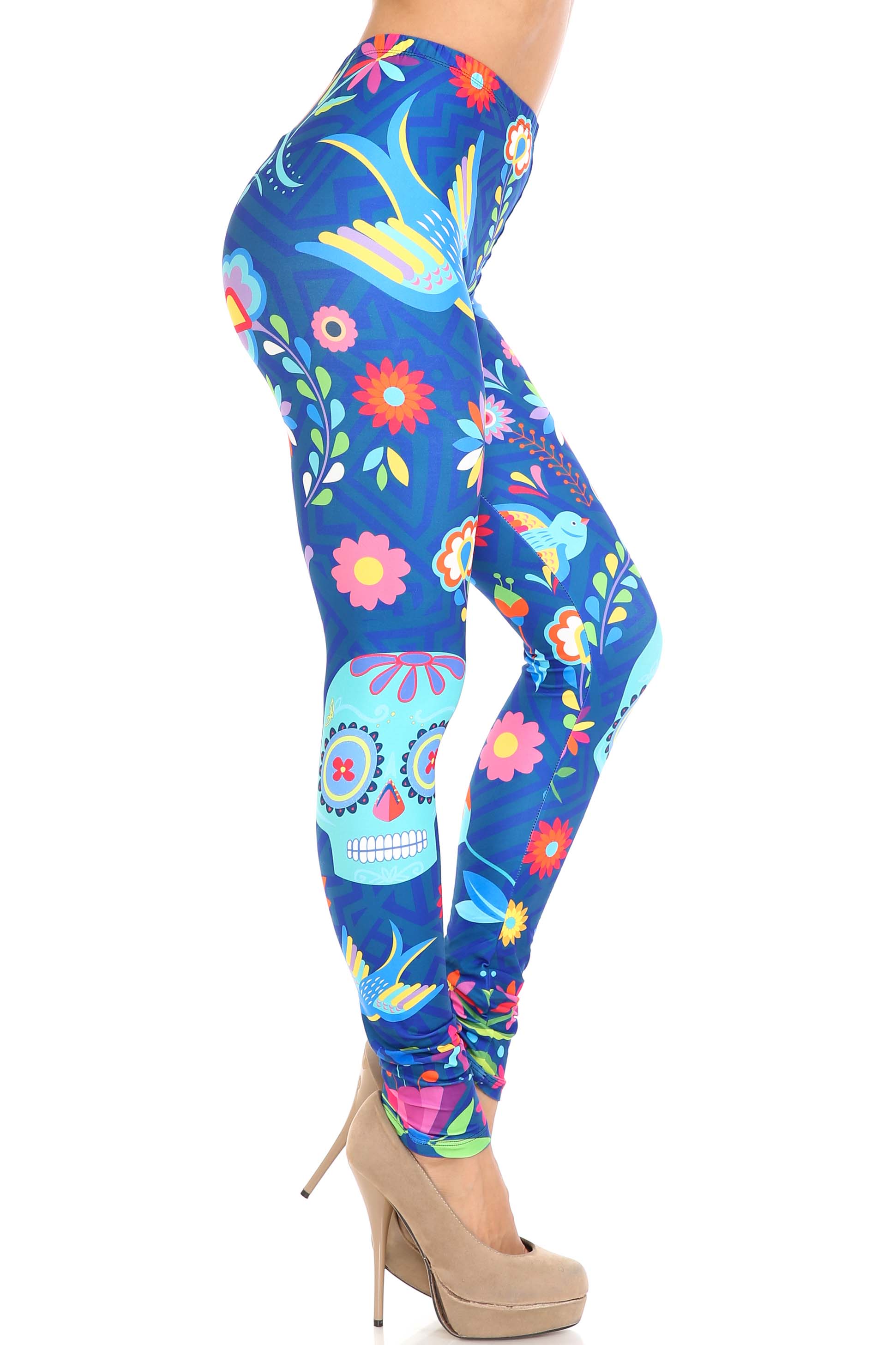 Wholesale Creamy Soft Garden of Eden Sugar Skull Plus Size Leggings - USA Fashion