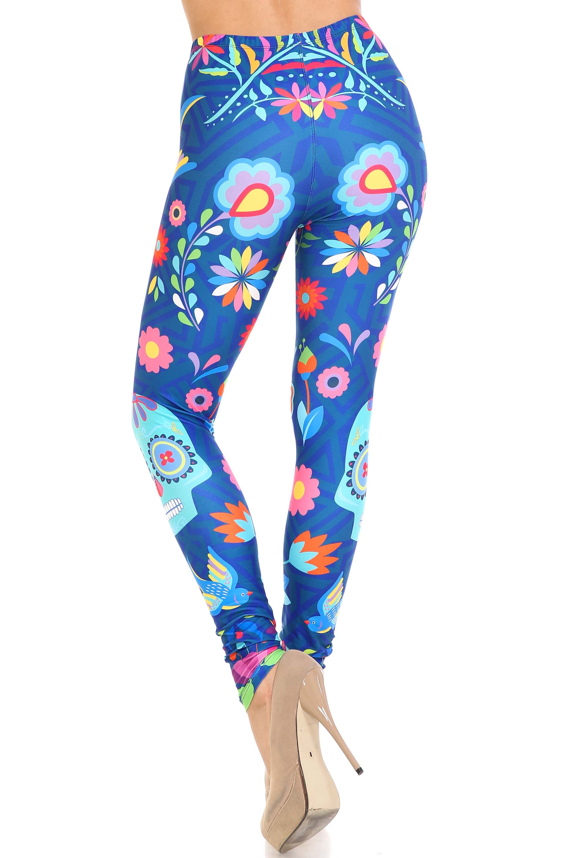 Wholesale Creamy Soft Garden of Eden Sugar Skull Plus Size Leggings - USA Fashion