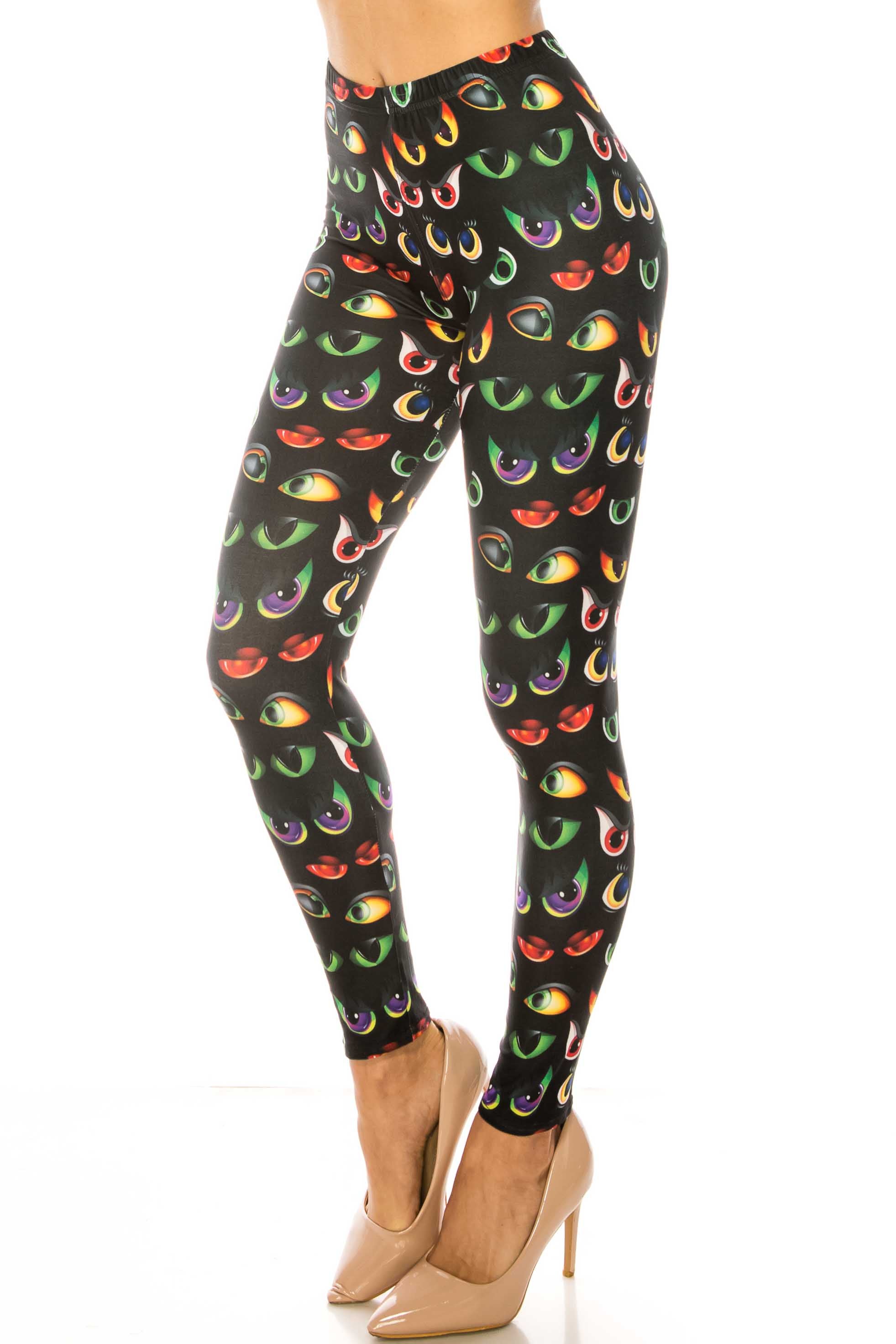 Wholesale Creamy Soft Evil Cartoon Eyes Plus Size Leggings - USA Fashion