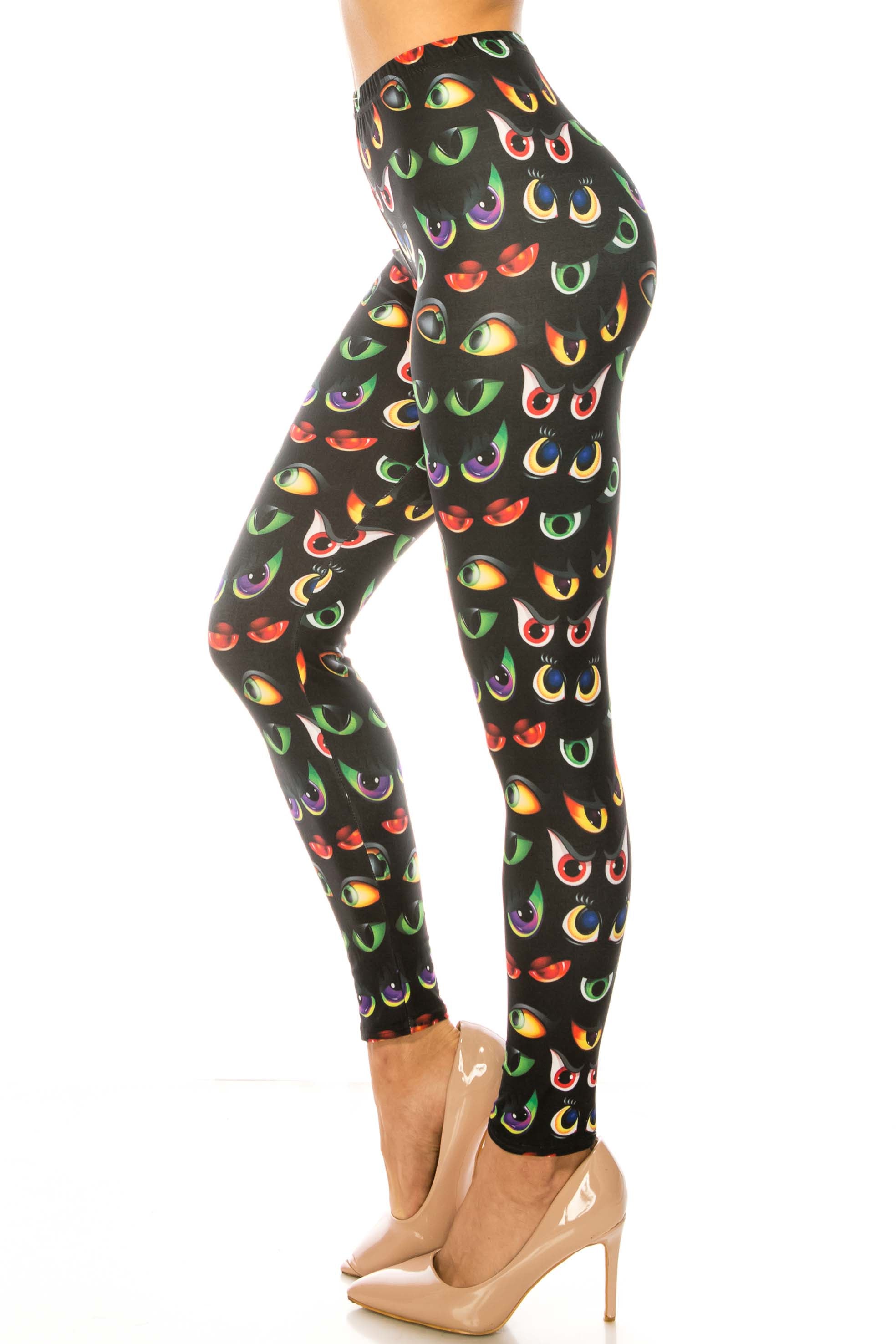 Wholesale Creamy Soft Evil Cartoon Eyes Plus Size Leggings - USA Fashion