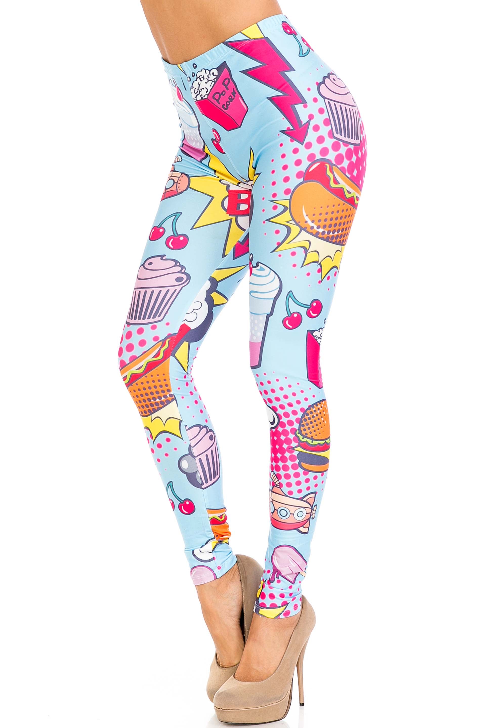 Wholesale Creamy Soft Fast Food Comic Plus Size Leggings - USA Fashion