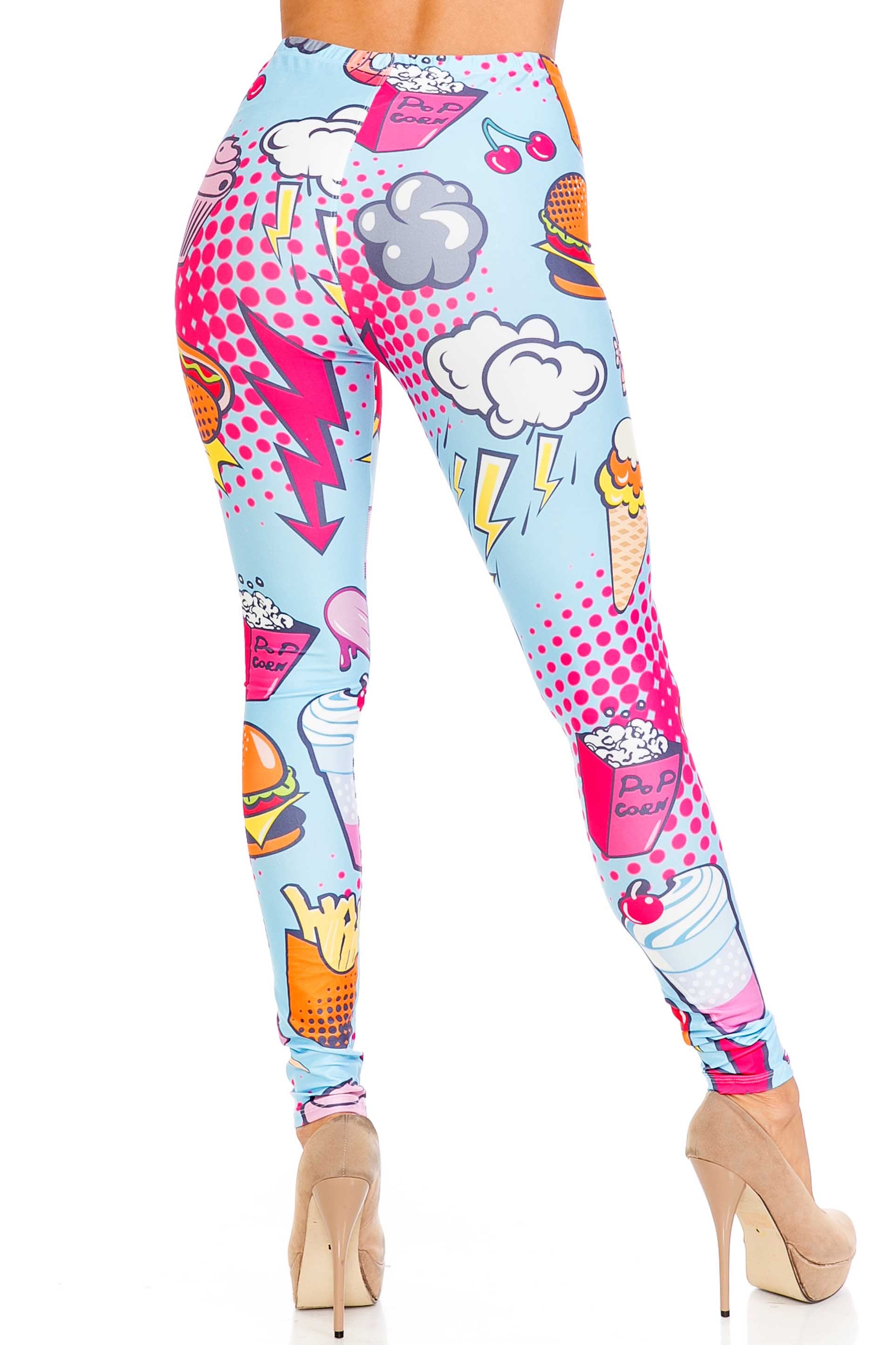 Wholesale Creamy Soft Fast Food Comic Plus Size Leggings - USA Fashion