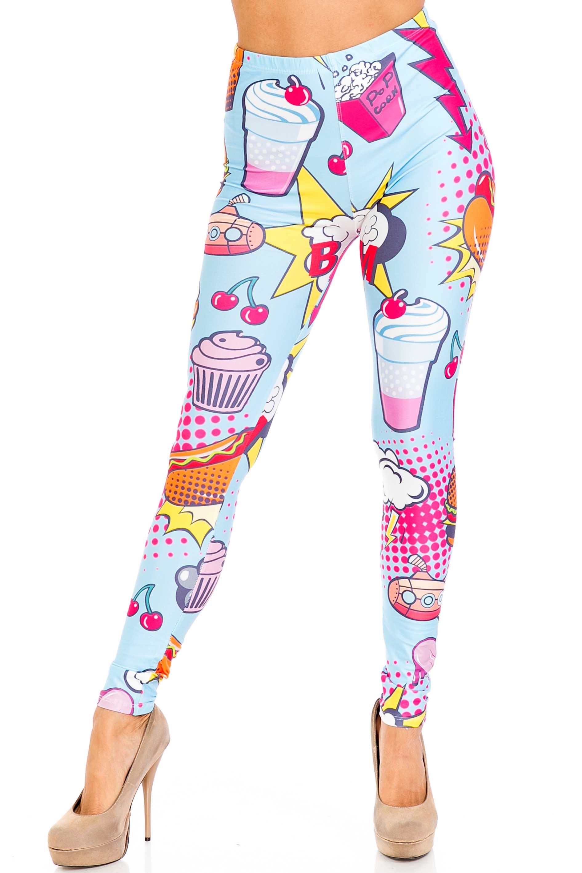 Wholesale Creamy Soft Fast Food Comic Plus Size Leggings - USA Fashion
