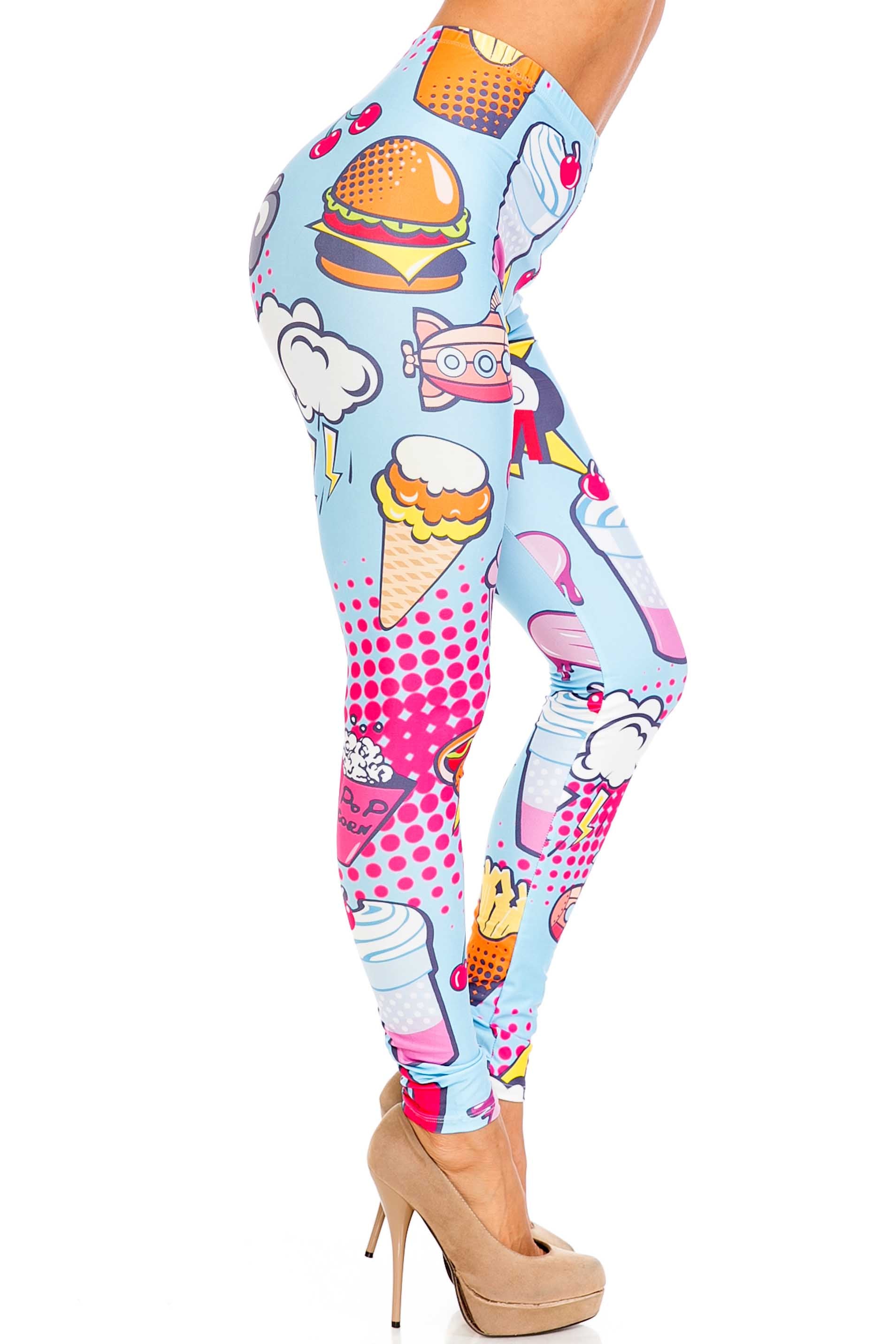 Wholesale Creamy Soft Fast Food Comic Plus Size Leggings - USA Fashion