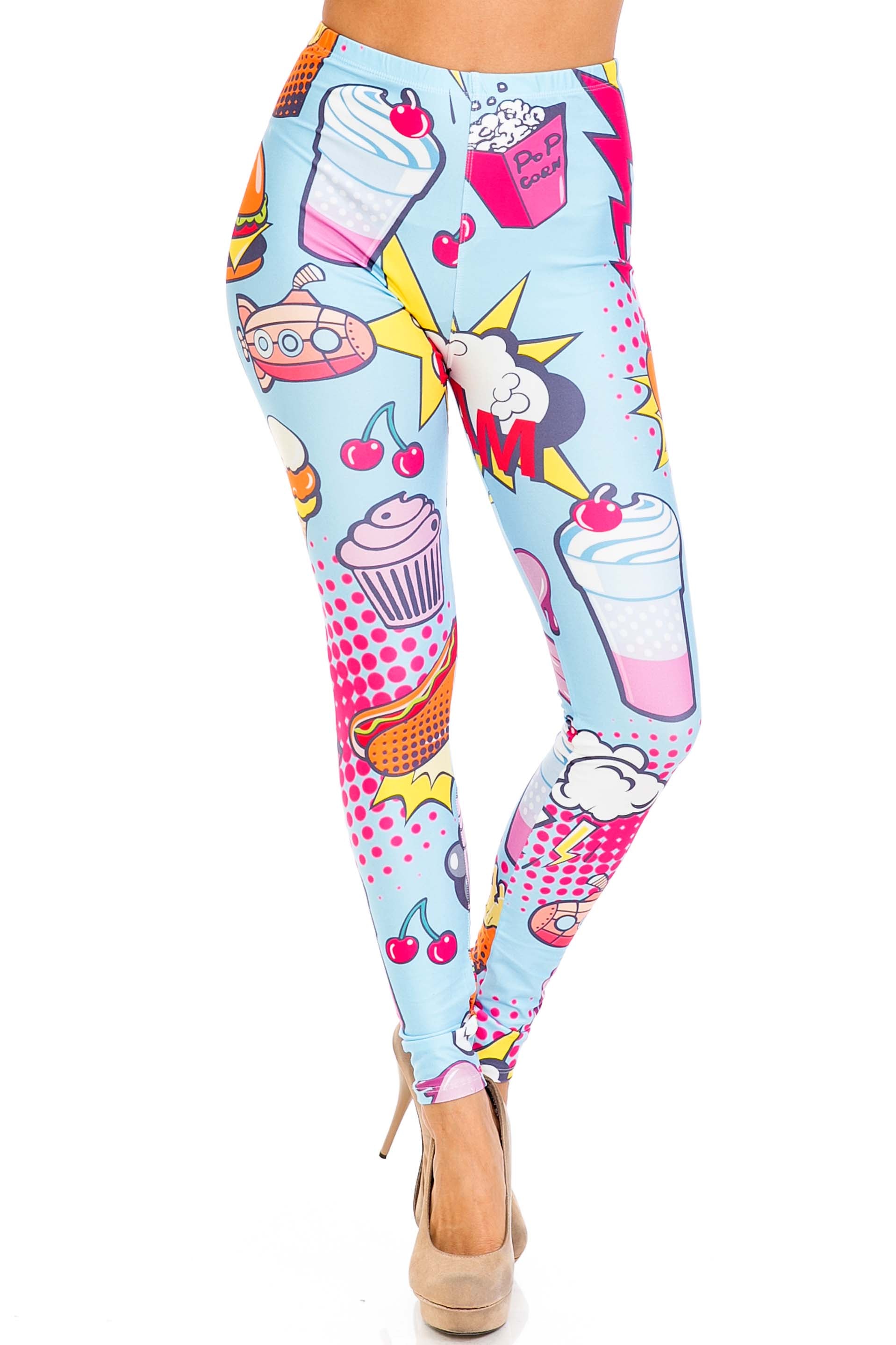 Wholesale Creamy Soft Fast Food Comic Plus Size Leggings - USA Fashion