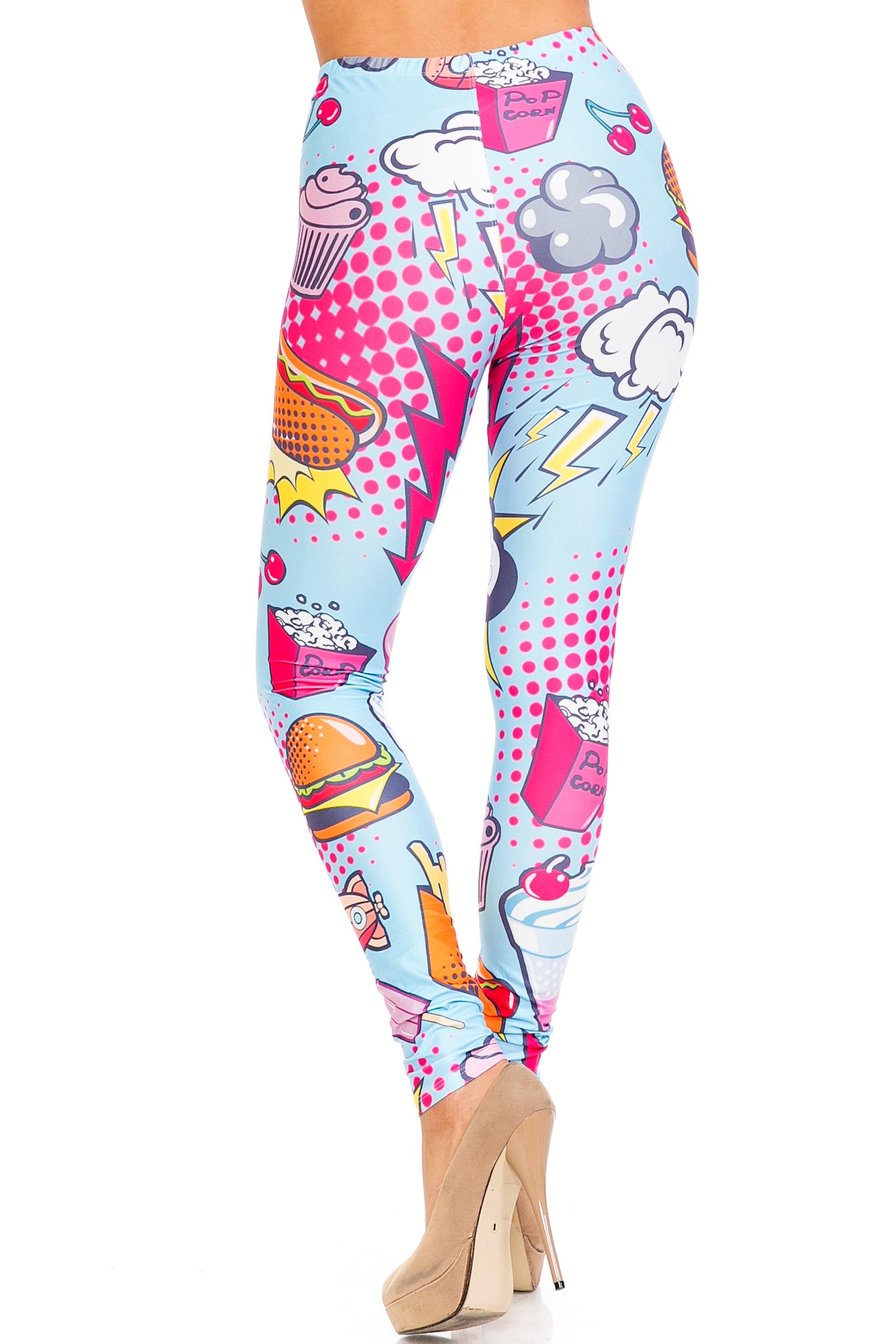 Wholesale Creamy Soft Fast Food Comic Plus Size Leggings - USA Fashion