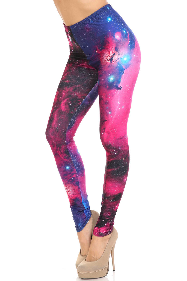 Wholesale Creamy Soft Fuchsia Galaxy Plus Size Leggings - USA Fashion