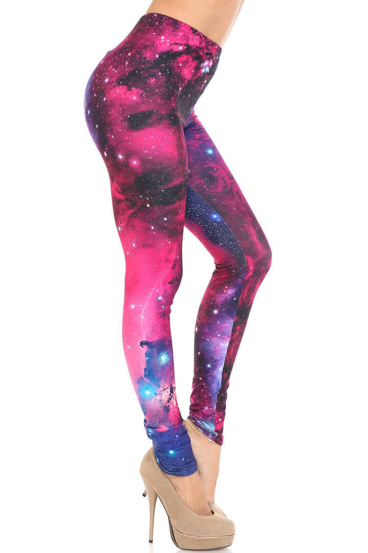 Wholesale Creamy Soft Fuchsia Galaxy Plus Size Leggings - USA Fashion